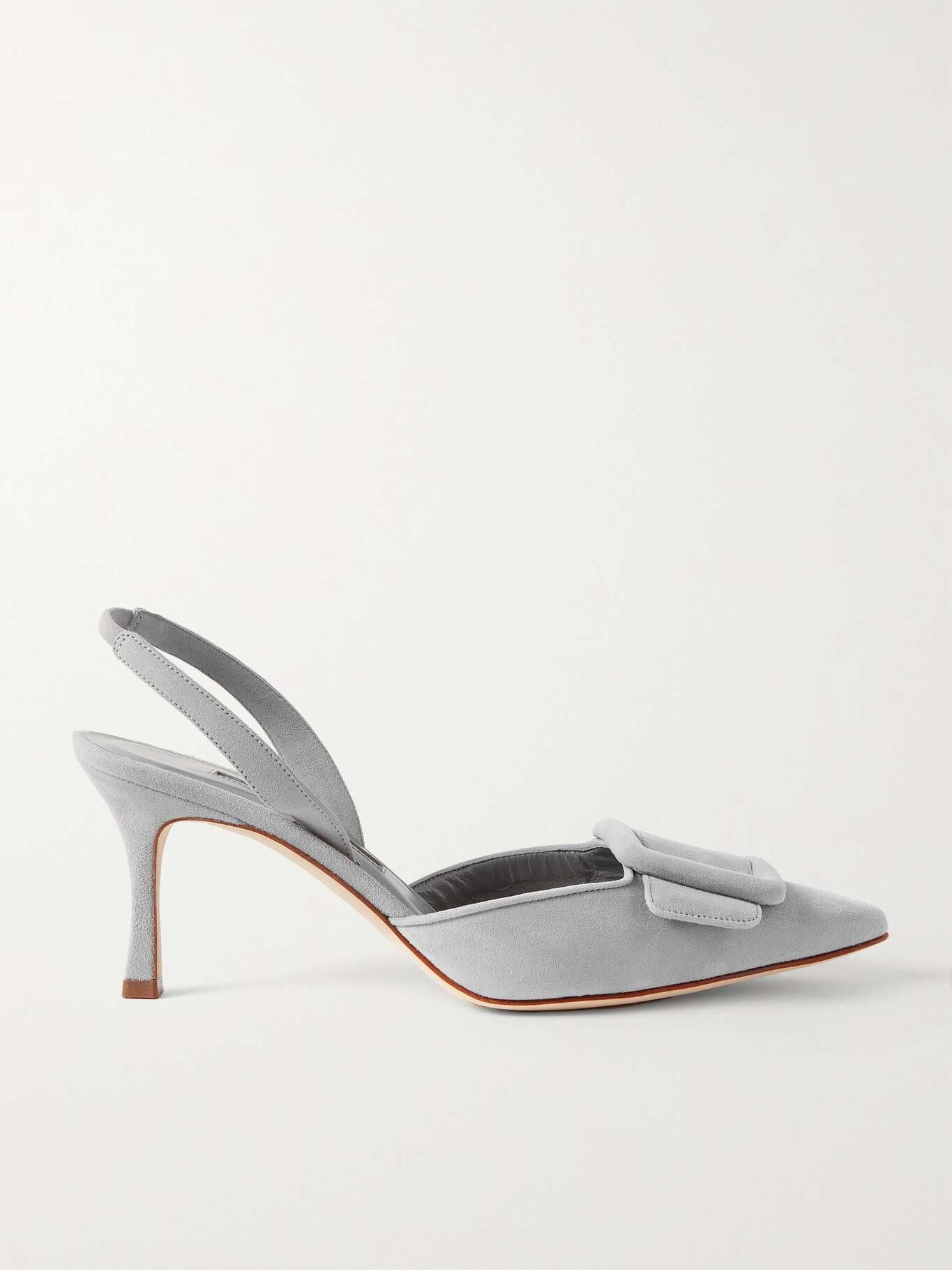 Manolo Blahnik Maysli 70 slingback grey suede leather pumps heels