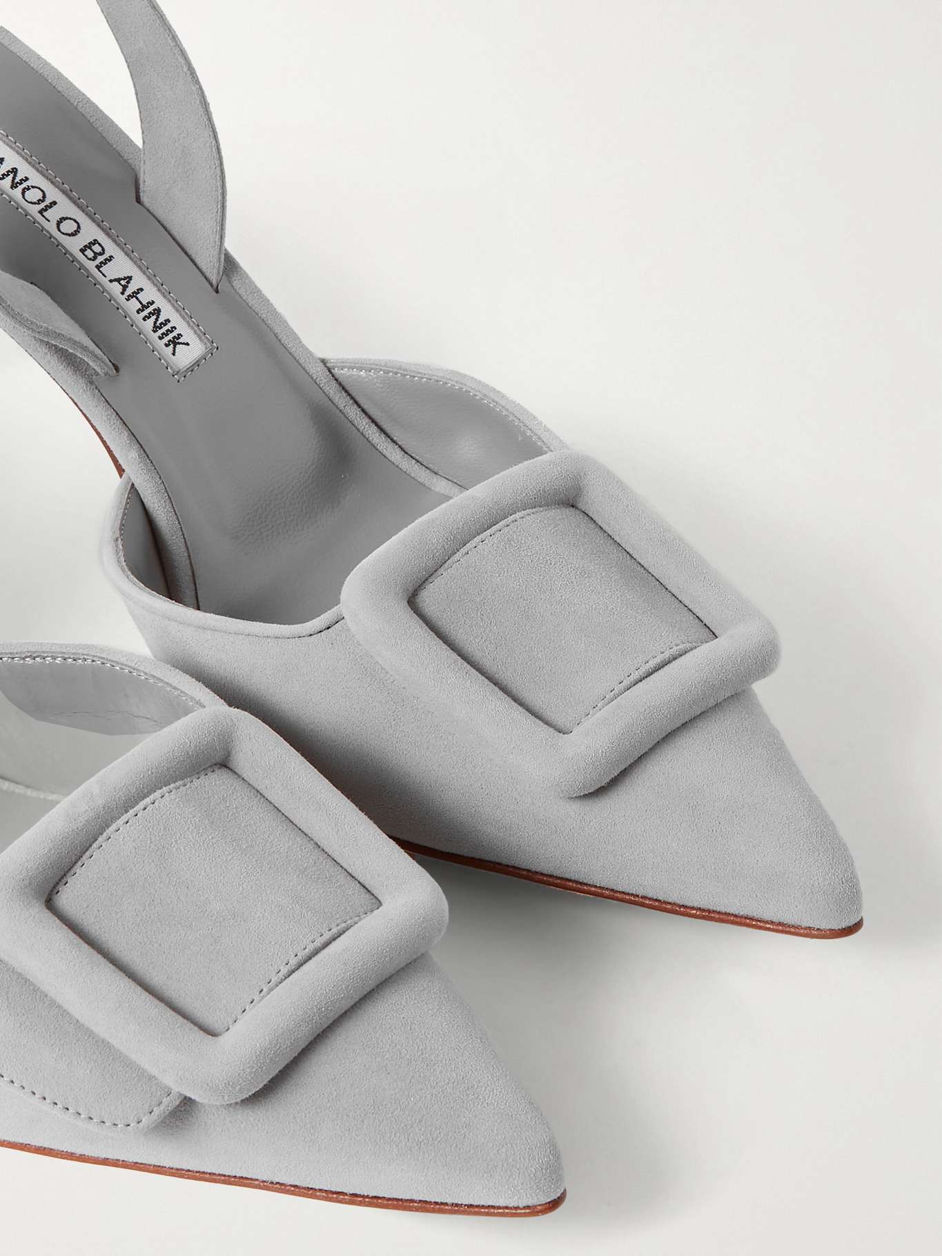 Manolo Blahnik Maysli 70 slingback grey suede leather pumps heels