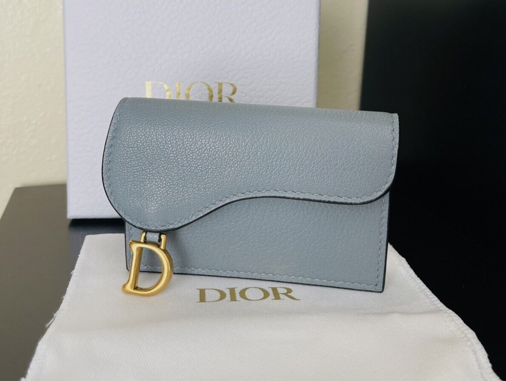 New Christian Dior Compact Saddle Wallet Cloud Blue