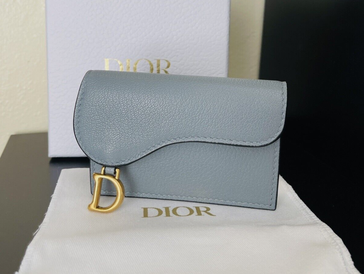 New Christian Dior Compact Saddle Wallet Cloud Blue