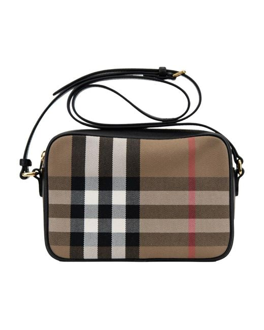 New Burberry Check and Black Leather Crossbody Camera Bag