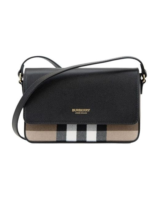 New Burberry New Hampshire House Check and Derby Black Leather Crossbody Bag