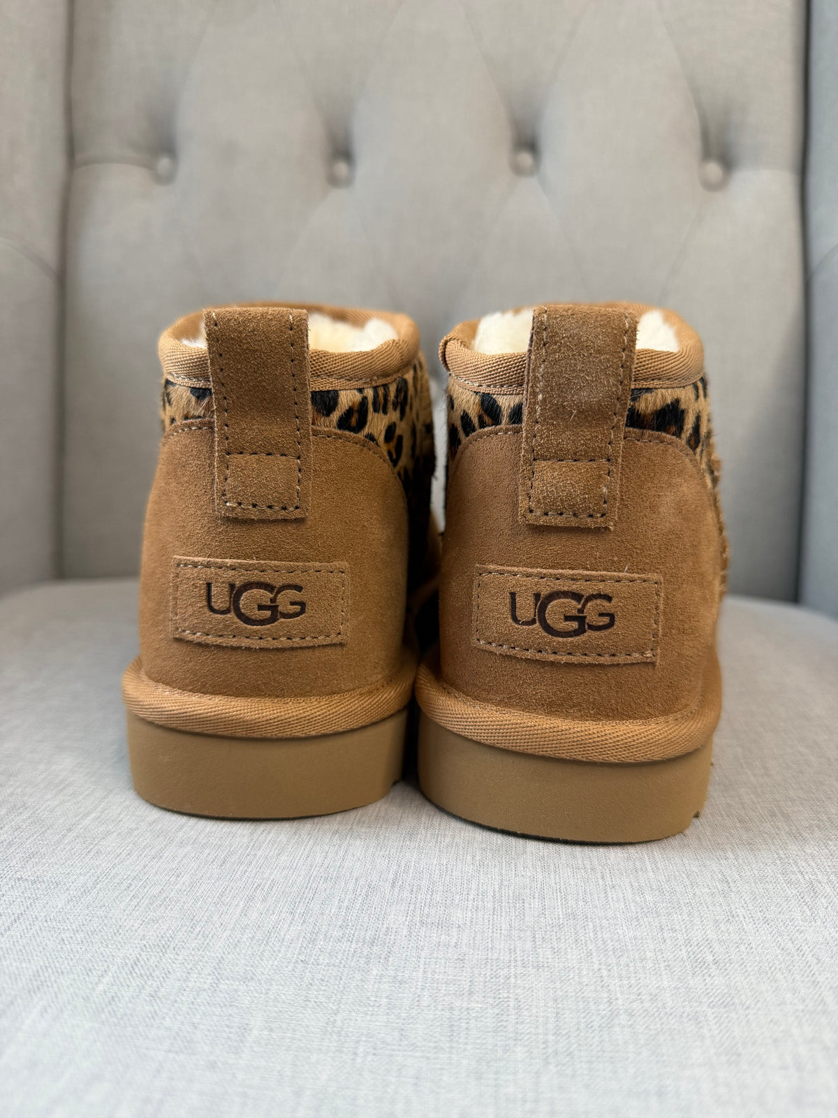 UGG Ultra Mini Boots – Chestnut and Leopard Print – UK 7 / EU 40 – Brand New in Box