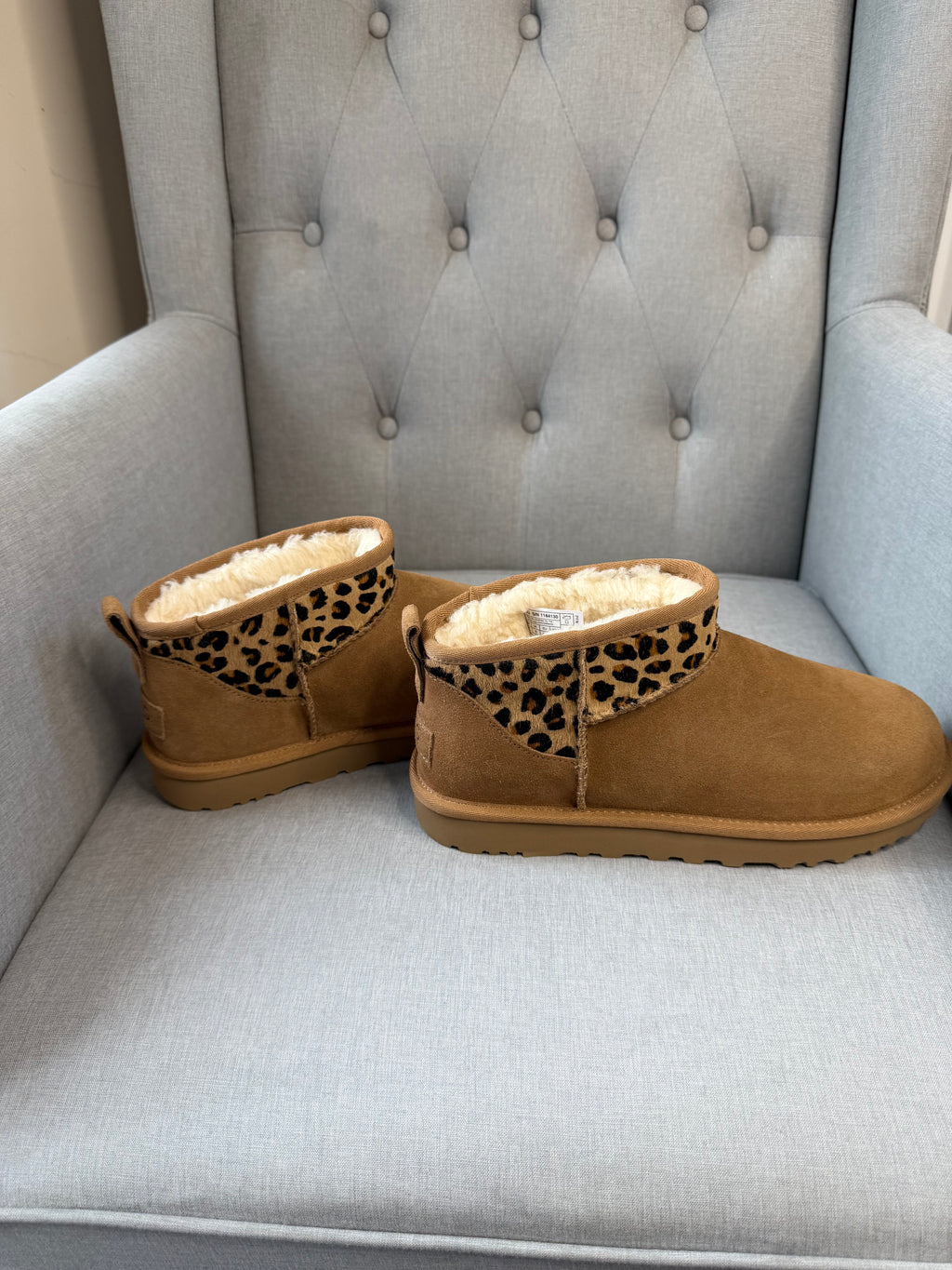 UGG Ultra Mini Boots – Chestnut and Leopard Print – UK 7 / EU 40 – Brand New in Box