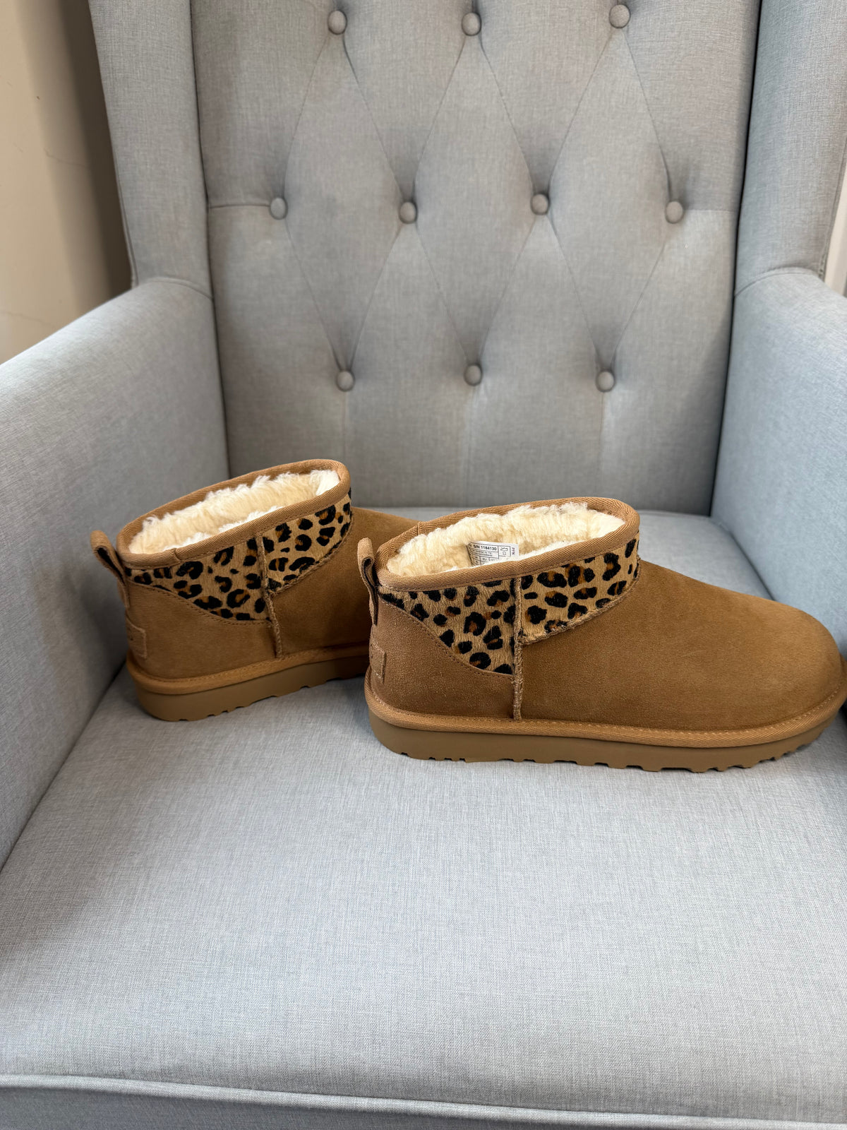 UGG Ultra Mini Boots – Chestnut and Leopard Print – UK 7 / EU 40 – Brand New in Box