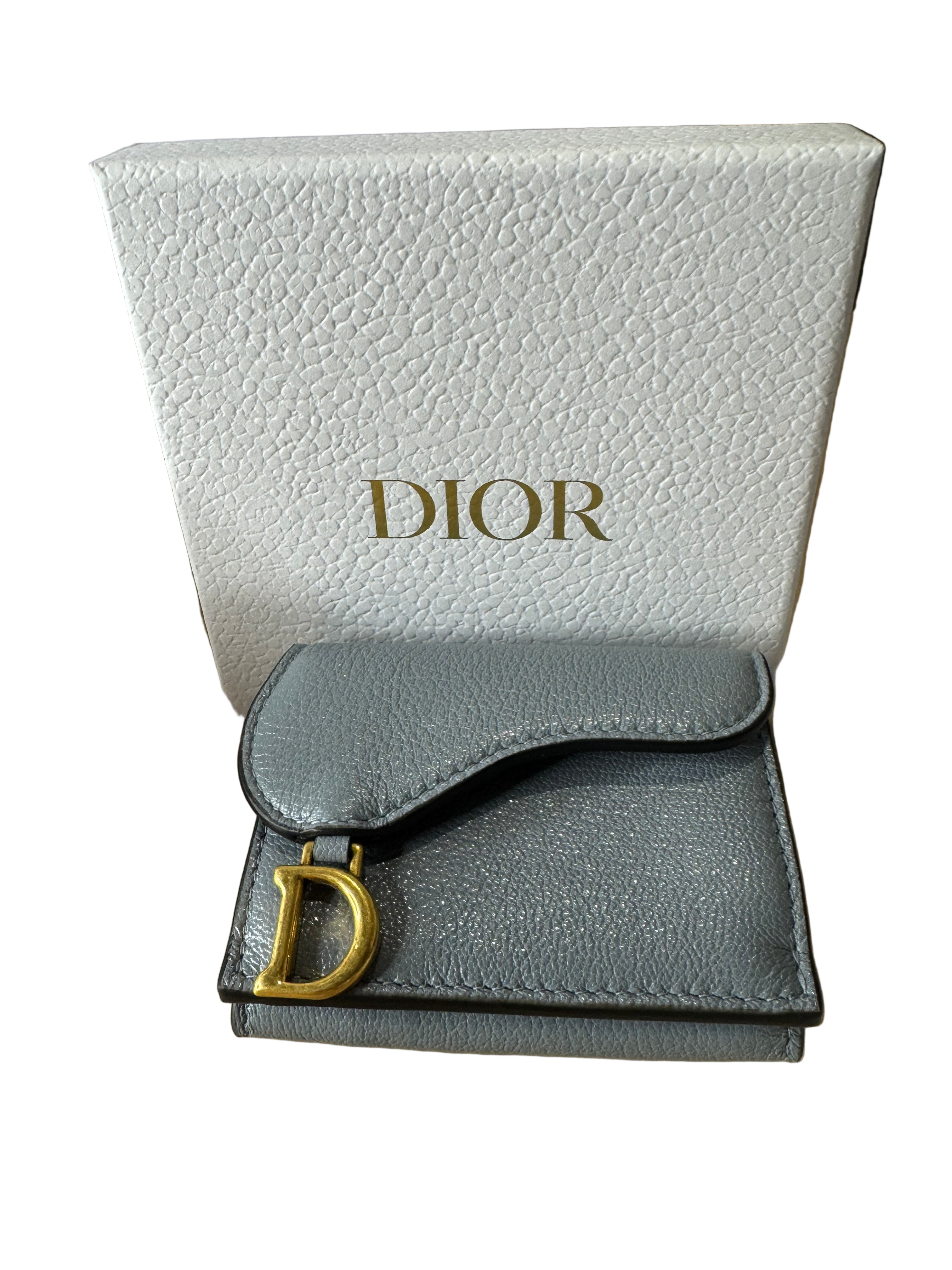 New Christian Dior Compact Saddle Wallet Cloud Blue