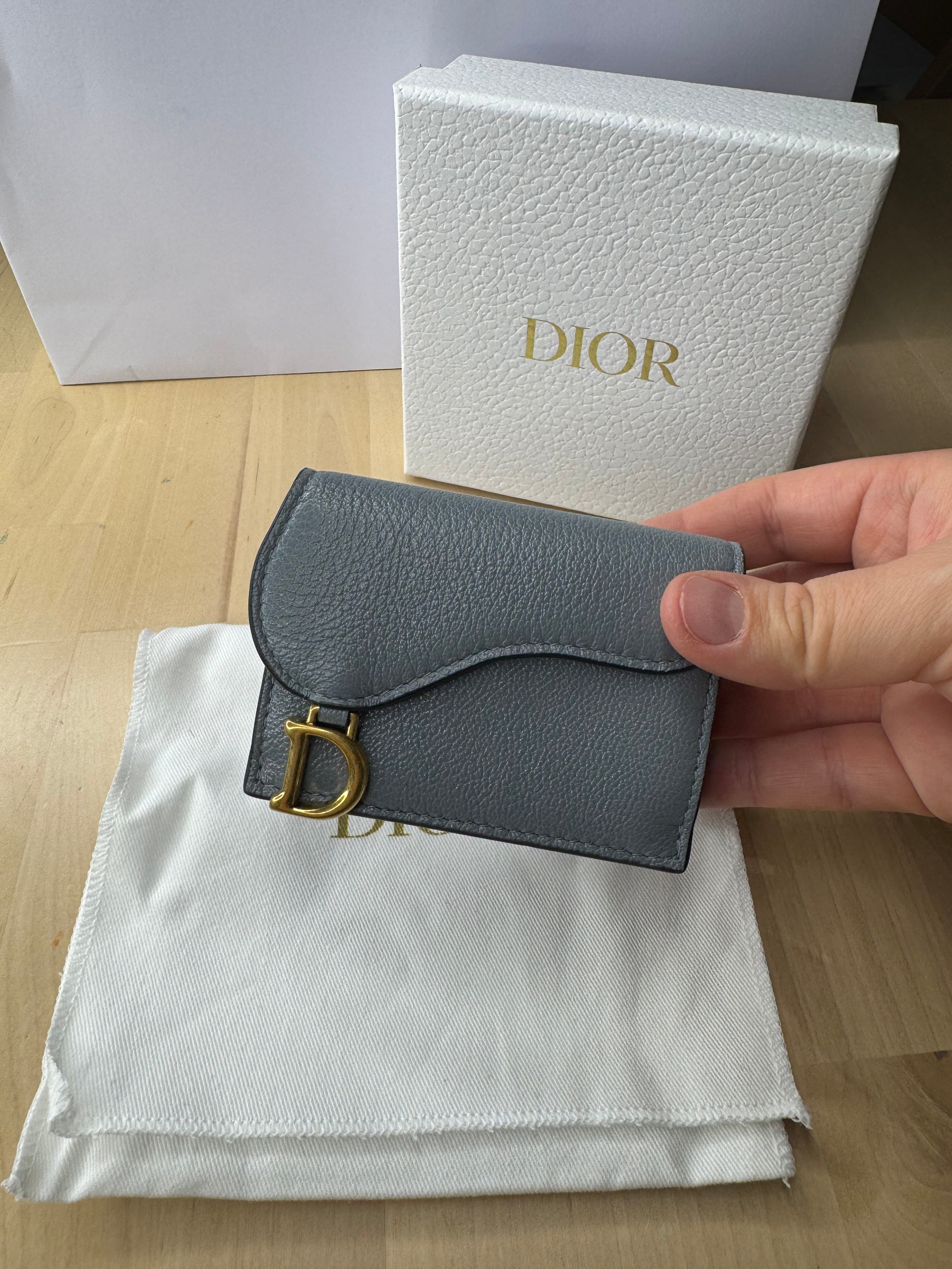 New Christian Dior Compact Saddle Wallet Cloud Blue – The Designer