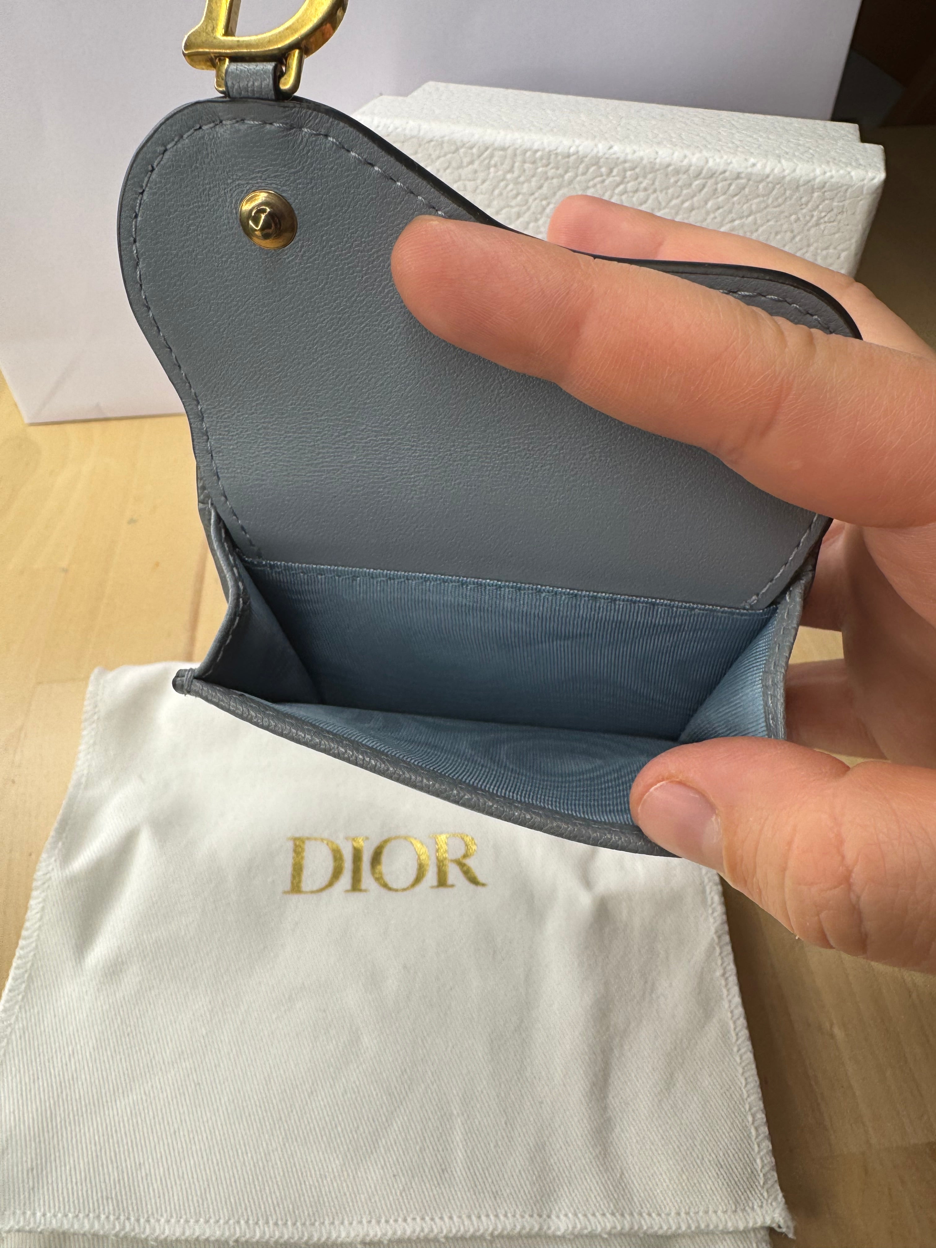 New Christian Dior Compact Saddle Wallet Cloud Blue