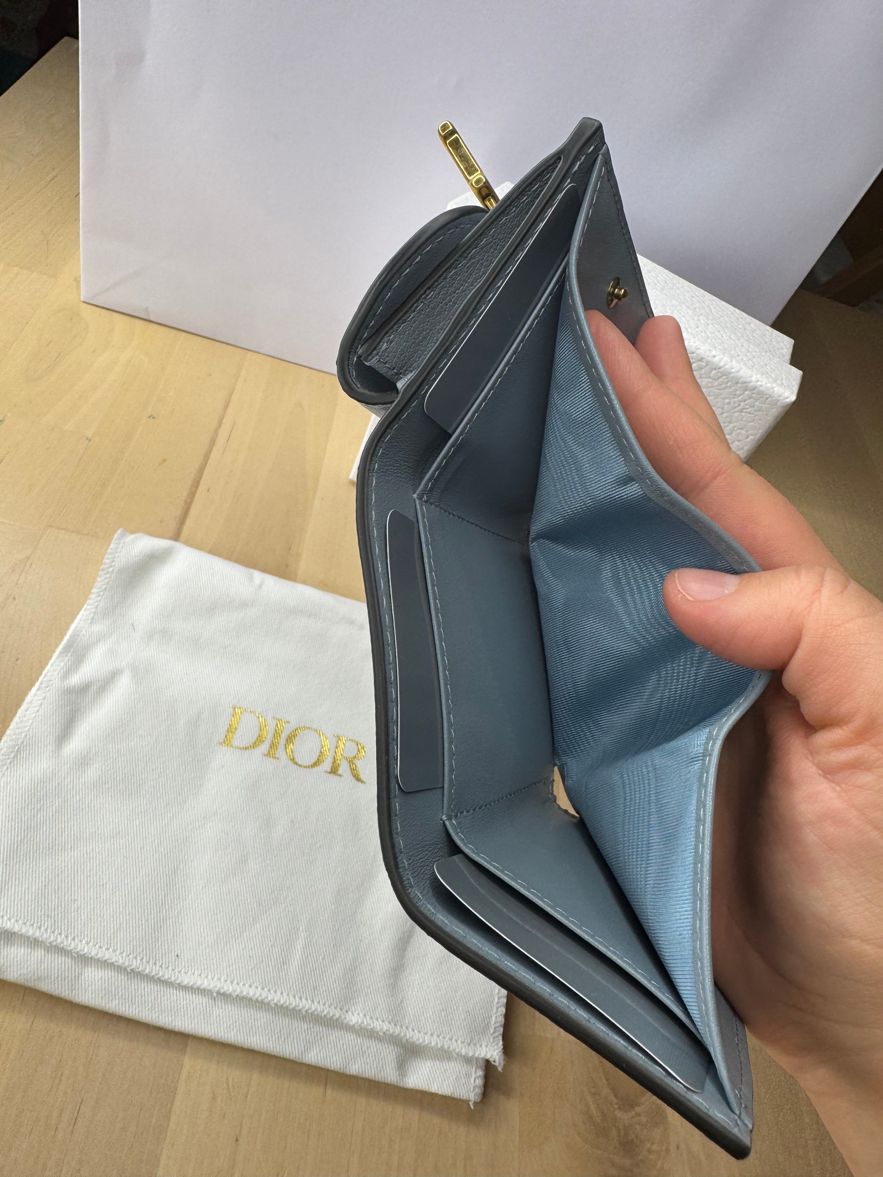 New Christian Dior Compact Saddle Wallet Cloud Blue – The Designer