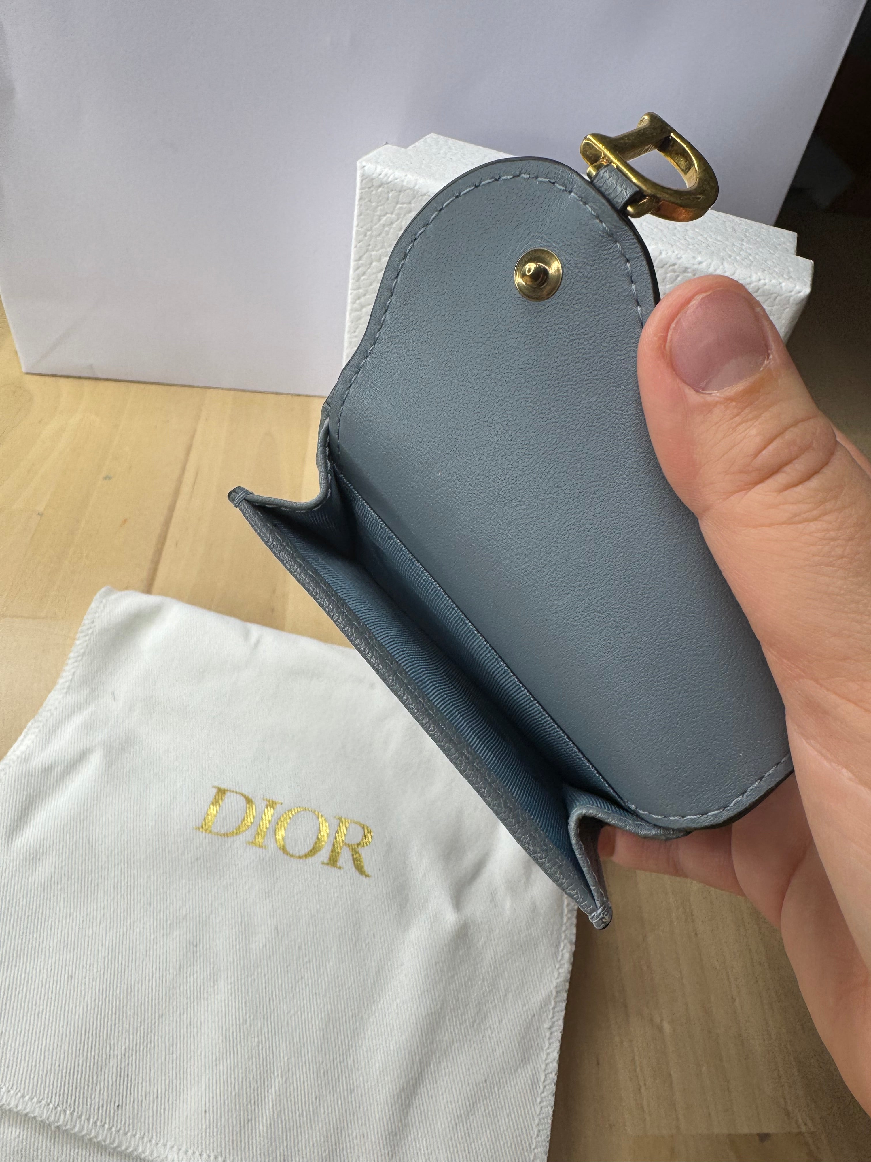 New Christian Dior Compact Saddle Wallet Cloud Blue