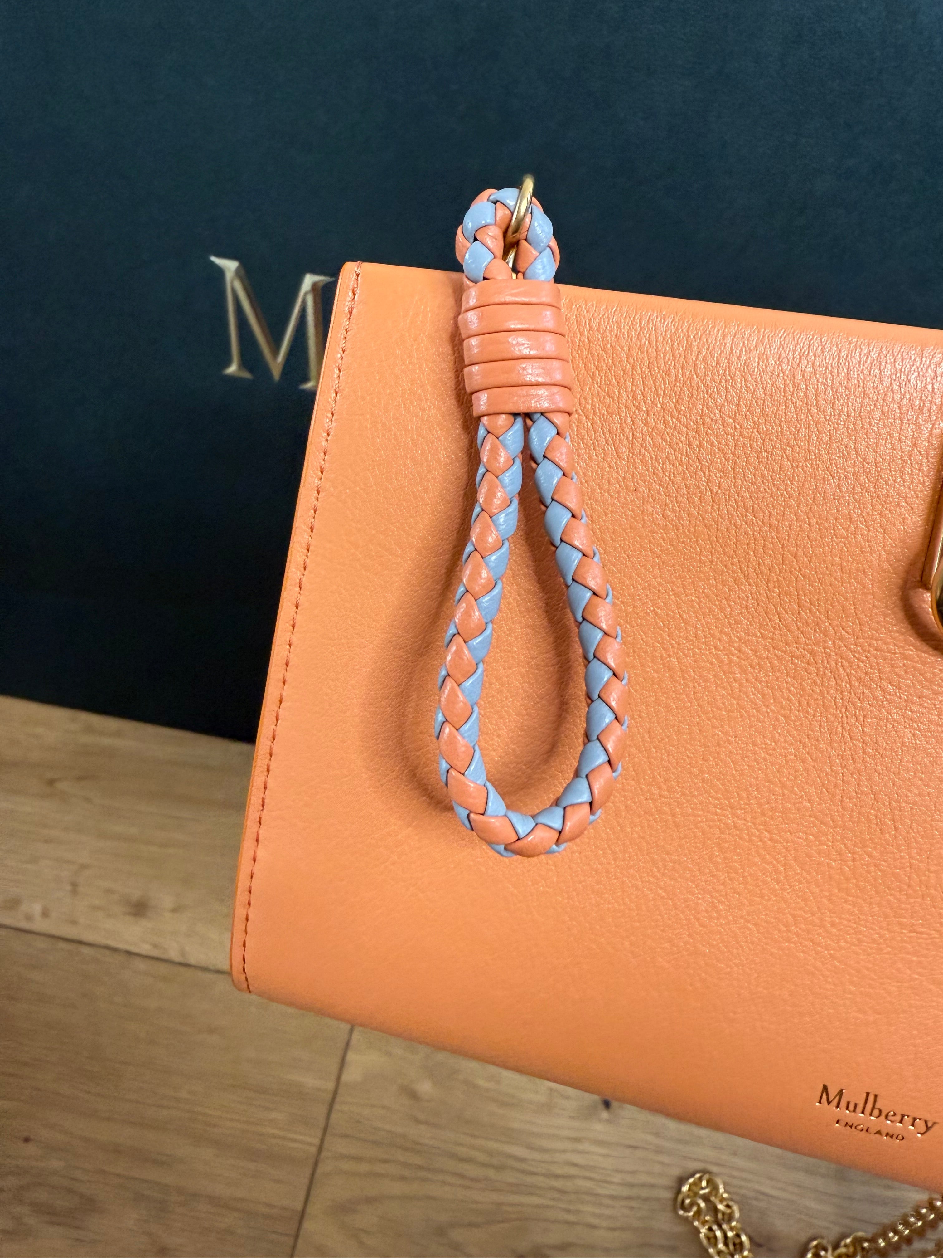 New Mulberry Iris Wallet On Chain Bag In Apricot Colour with Matching Zip Pull