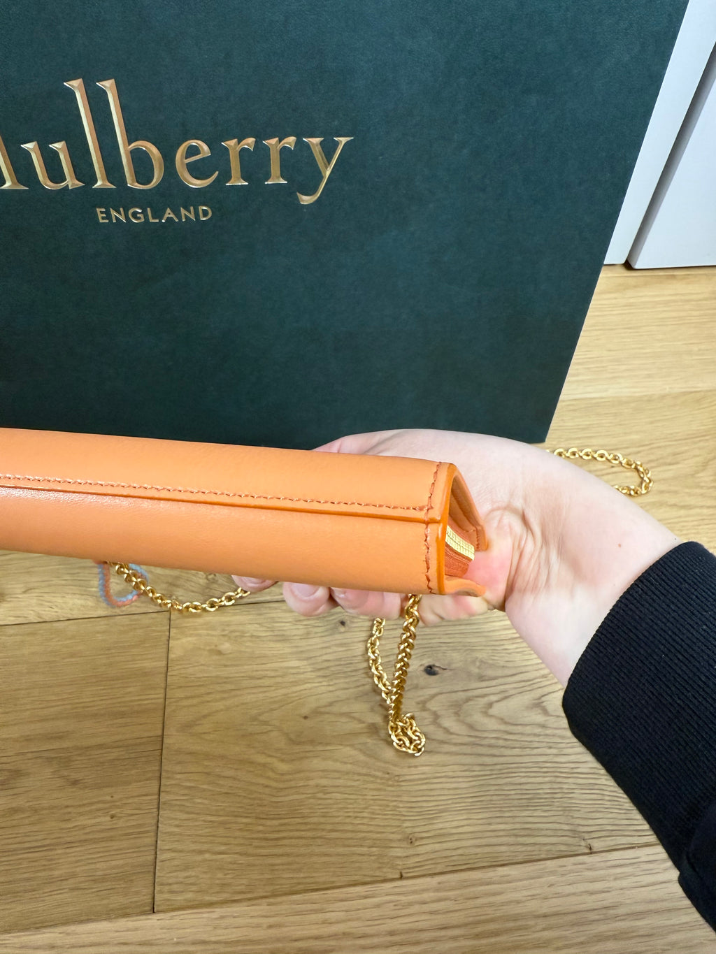 New Mulberry Iris Wallet On Chain Bag In Apricot Colour with Matching Zip Pull