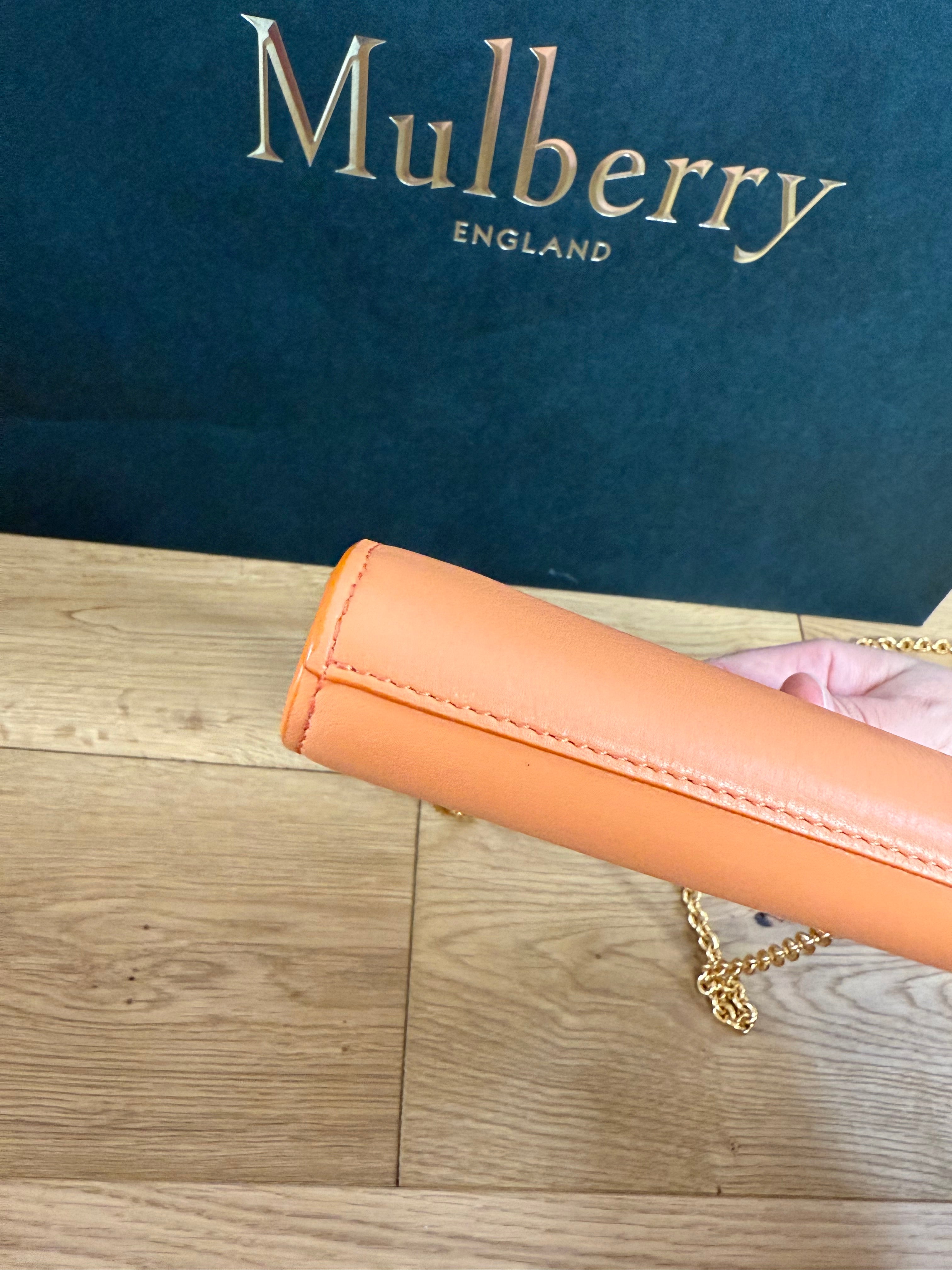 New Mulberry Iris Wallet On Chain Bag In Apricot Colour with Matching Zip Pull