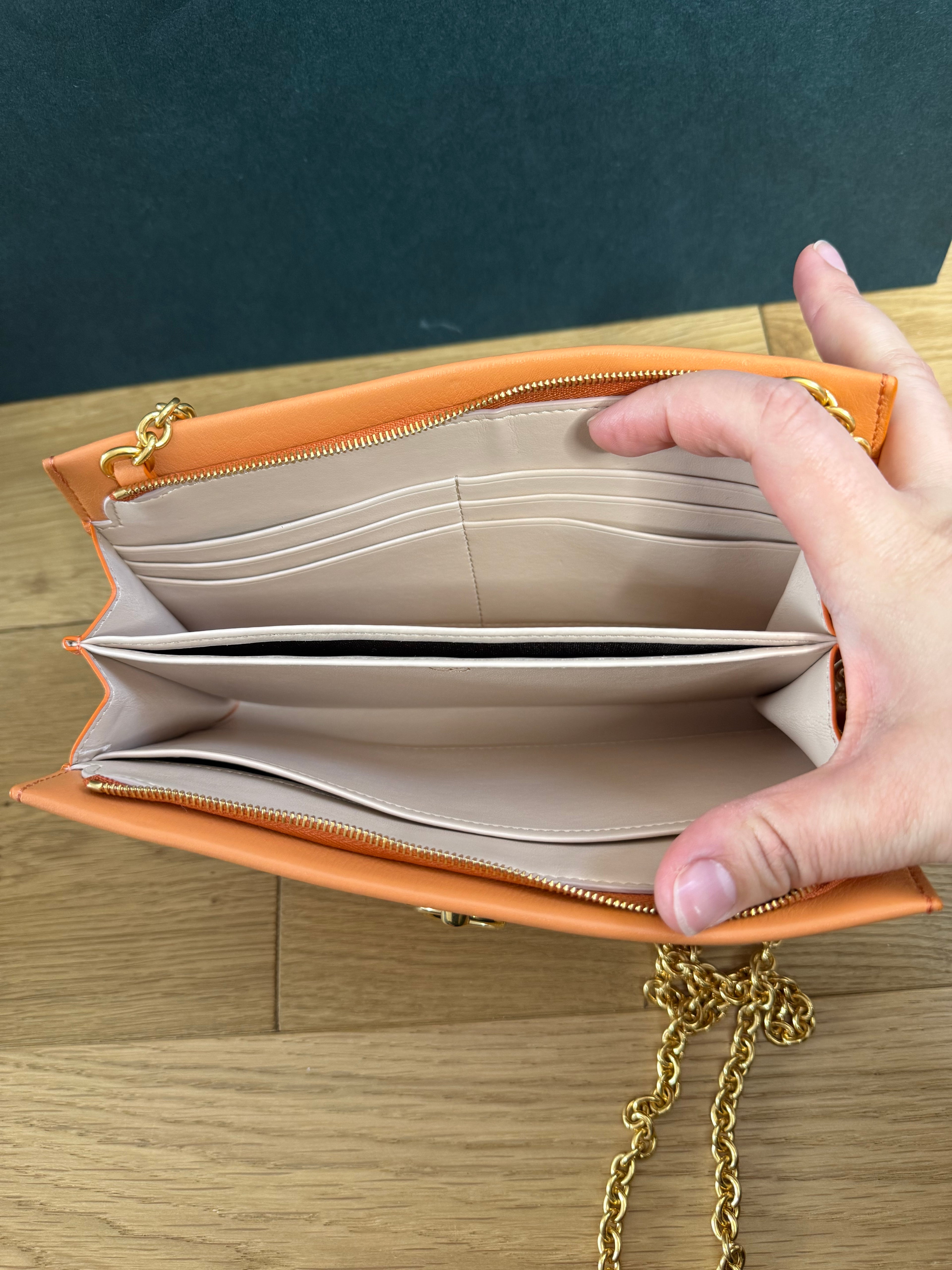 New Mulberry Iris Wallet On Chain Bag In Apricot Colour with Matching Zip Pull