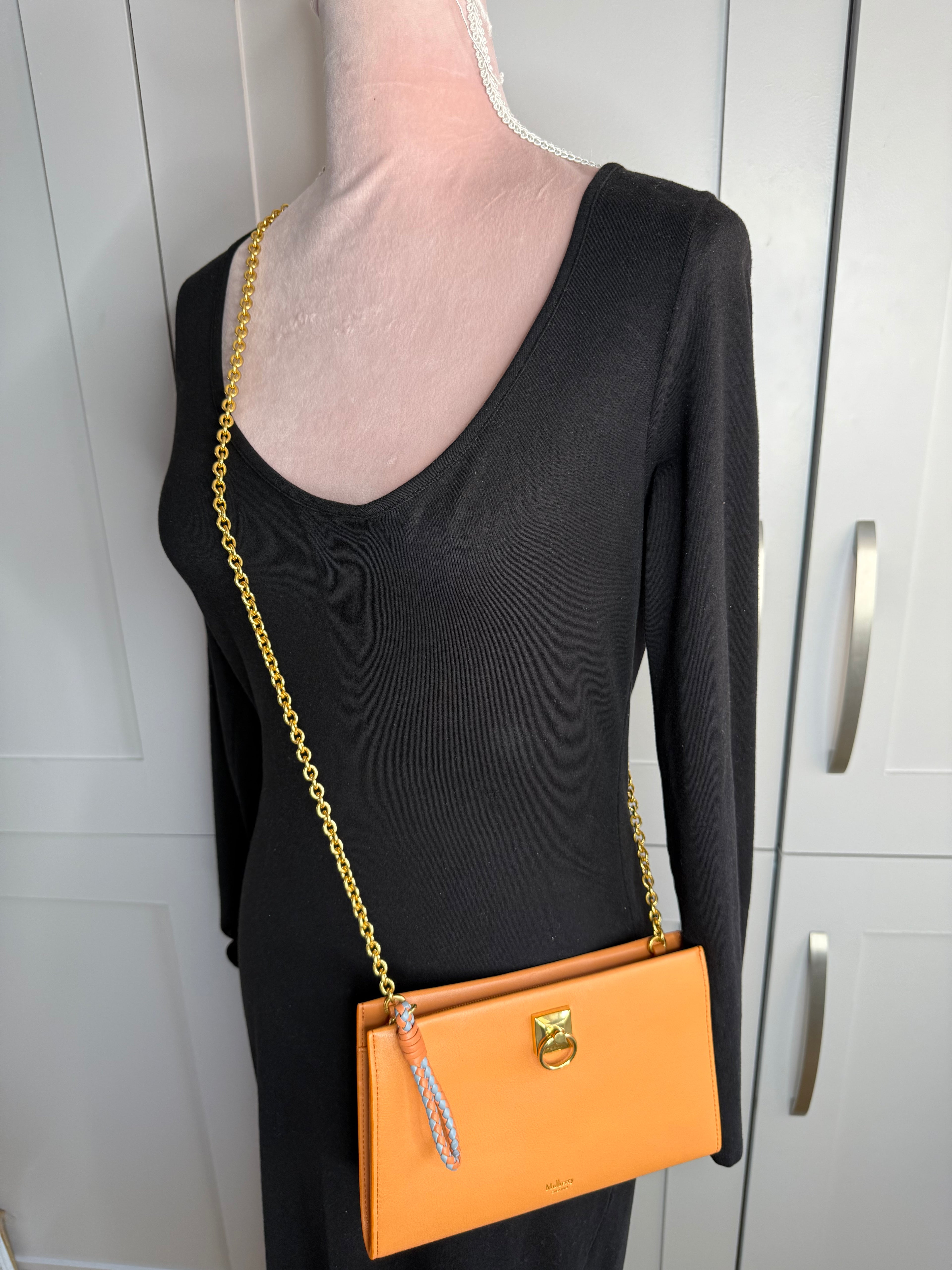 New Mulberry Iris Wallet On Chain Bag In Apricot Colour with Matching Zip Pull