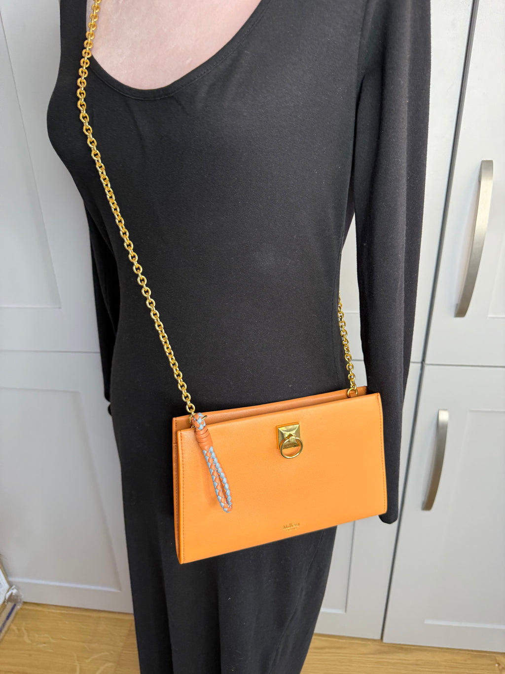 New Mulberry Iris Wallet On Chain Bag In Apricot Colour with Matching Zip Pull