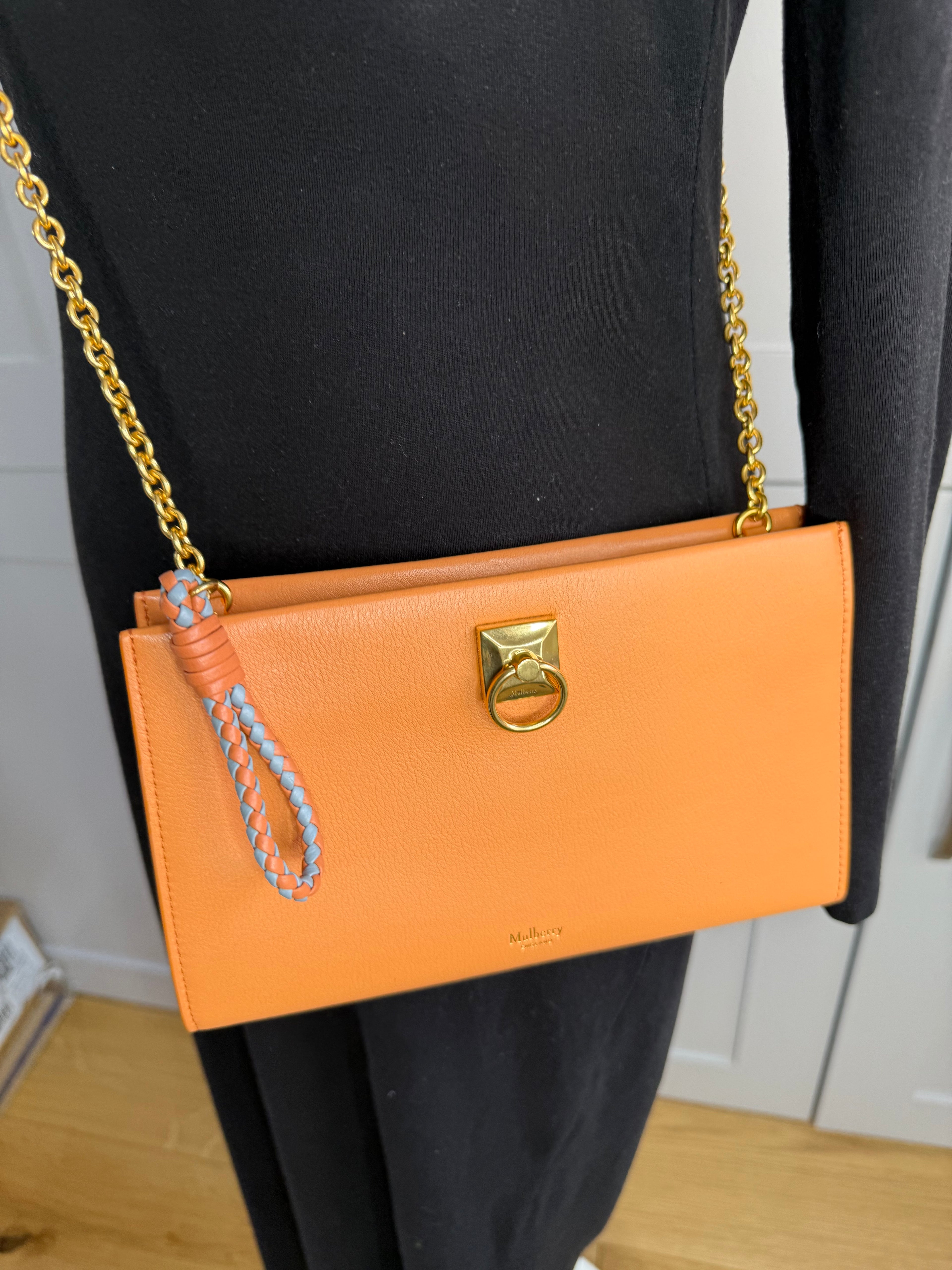 New Mulberry Iris Wallet On Chain Bag In Apricot Colour with Matching Zip Pull