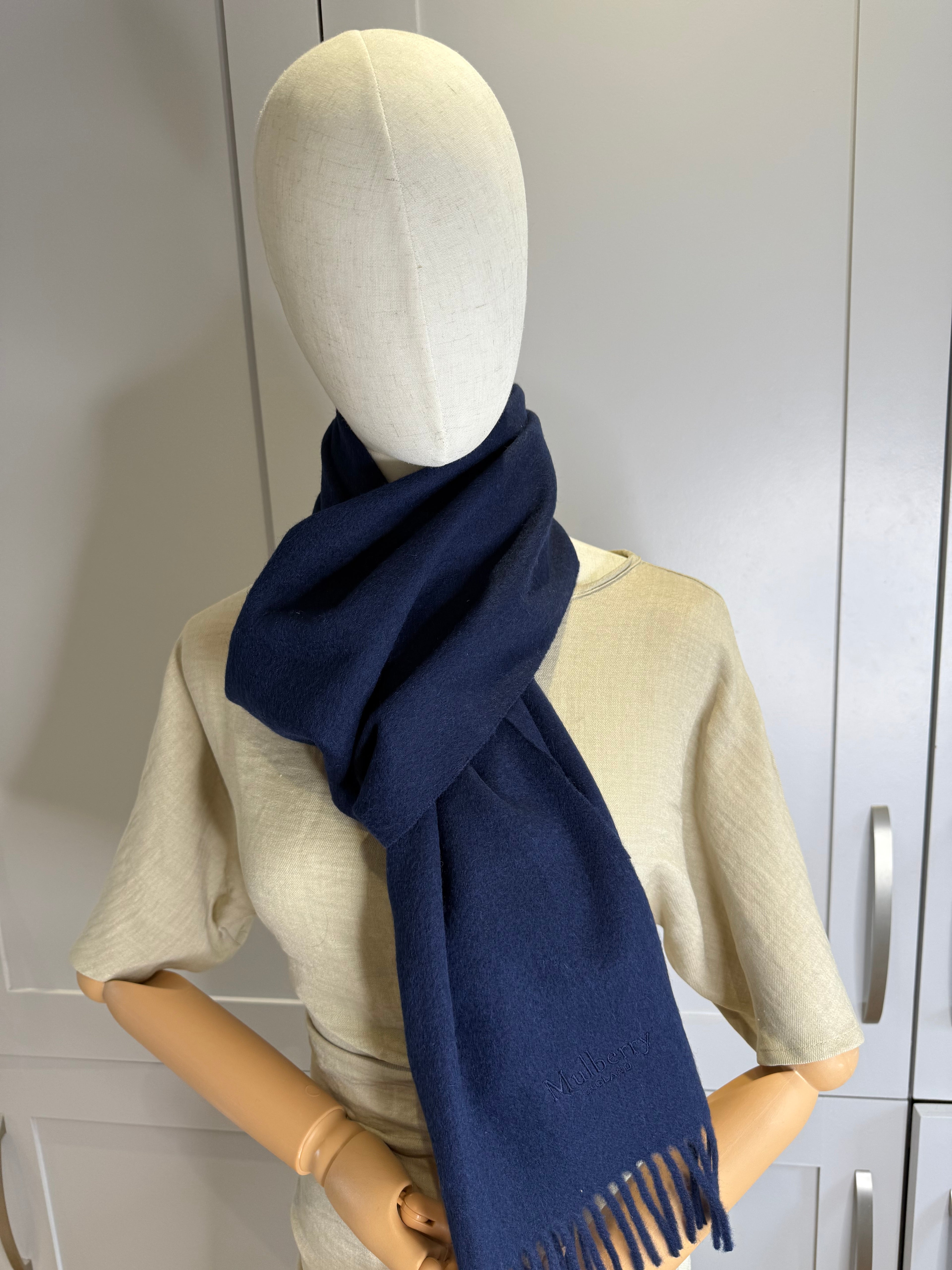 Mulberry Midnight Blue Lambswool Scarf Shawl – Brand New