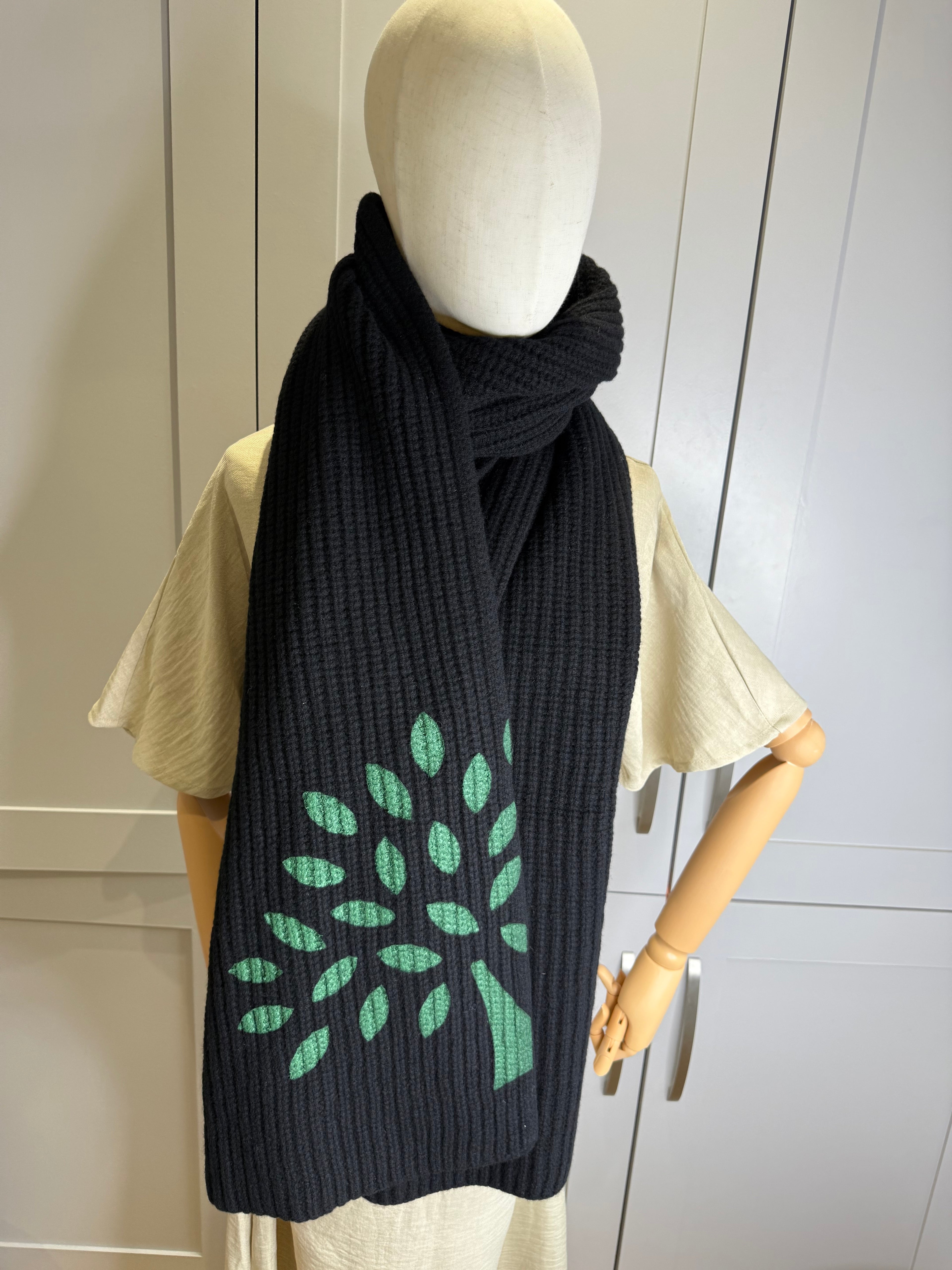 Mulberry Lambswool Tree Knitted Scarf In Black and Green