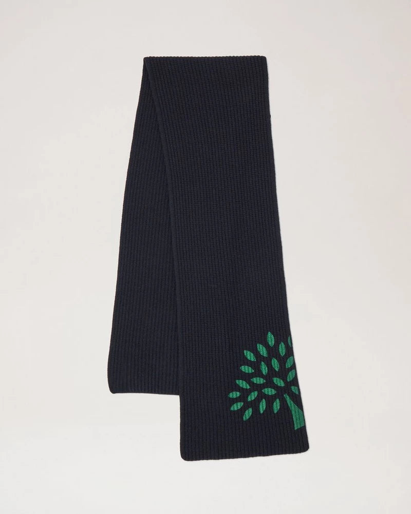 Mulberry Lambswool Tree Knitted Scarf In Black and Green