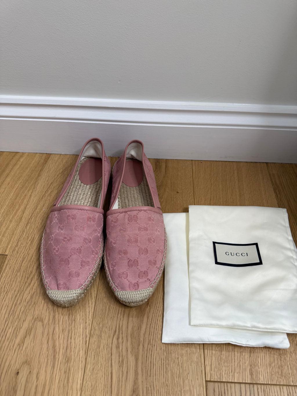 Gucci Guccissima GG Canvas Espadrilles in Dusty Pink