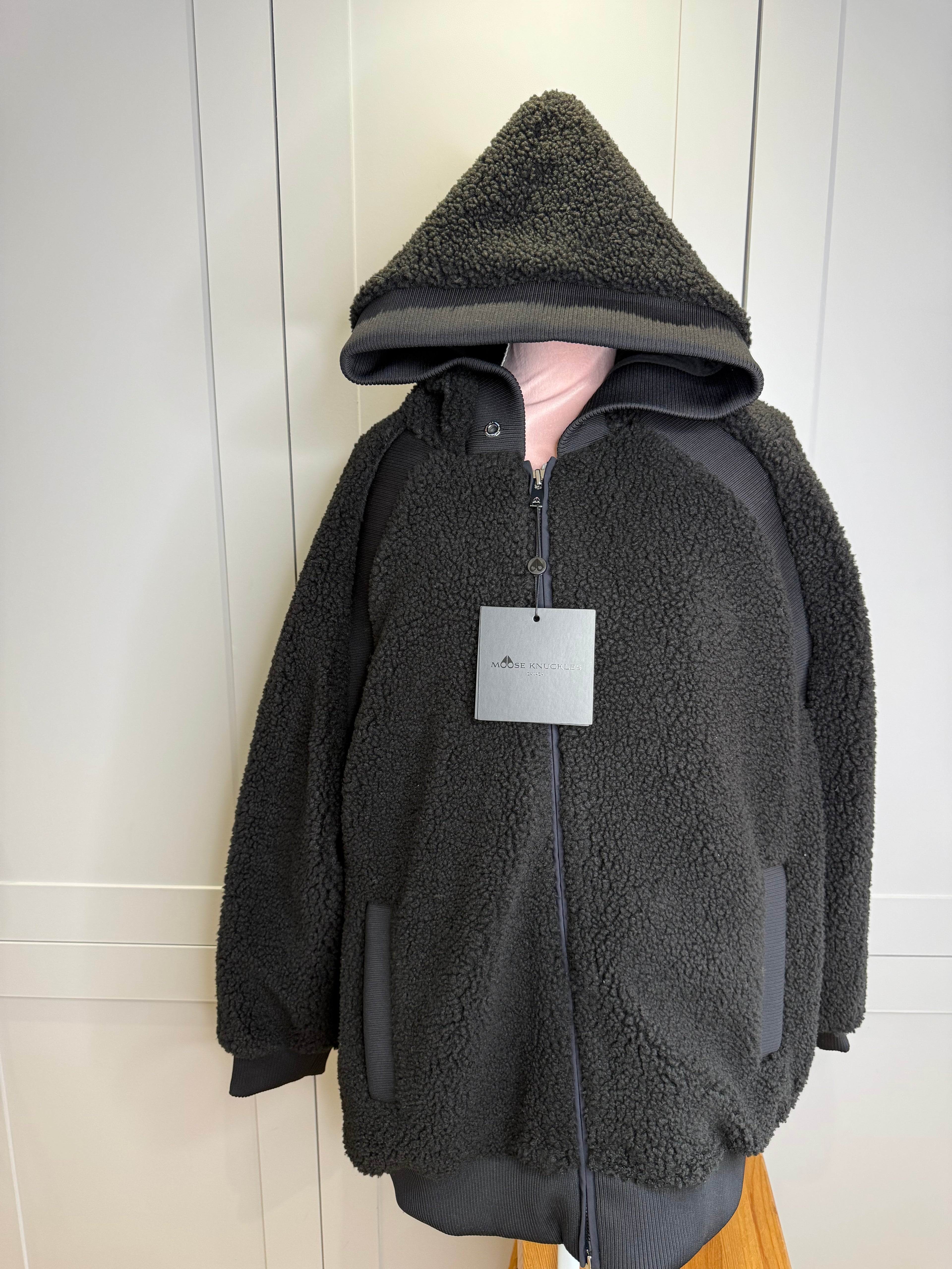New Moose Knuckles Holland Sherpa Hoodie Jacket in Black