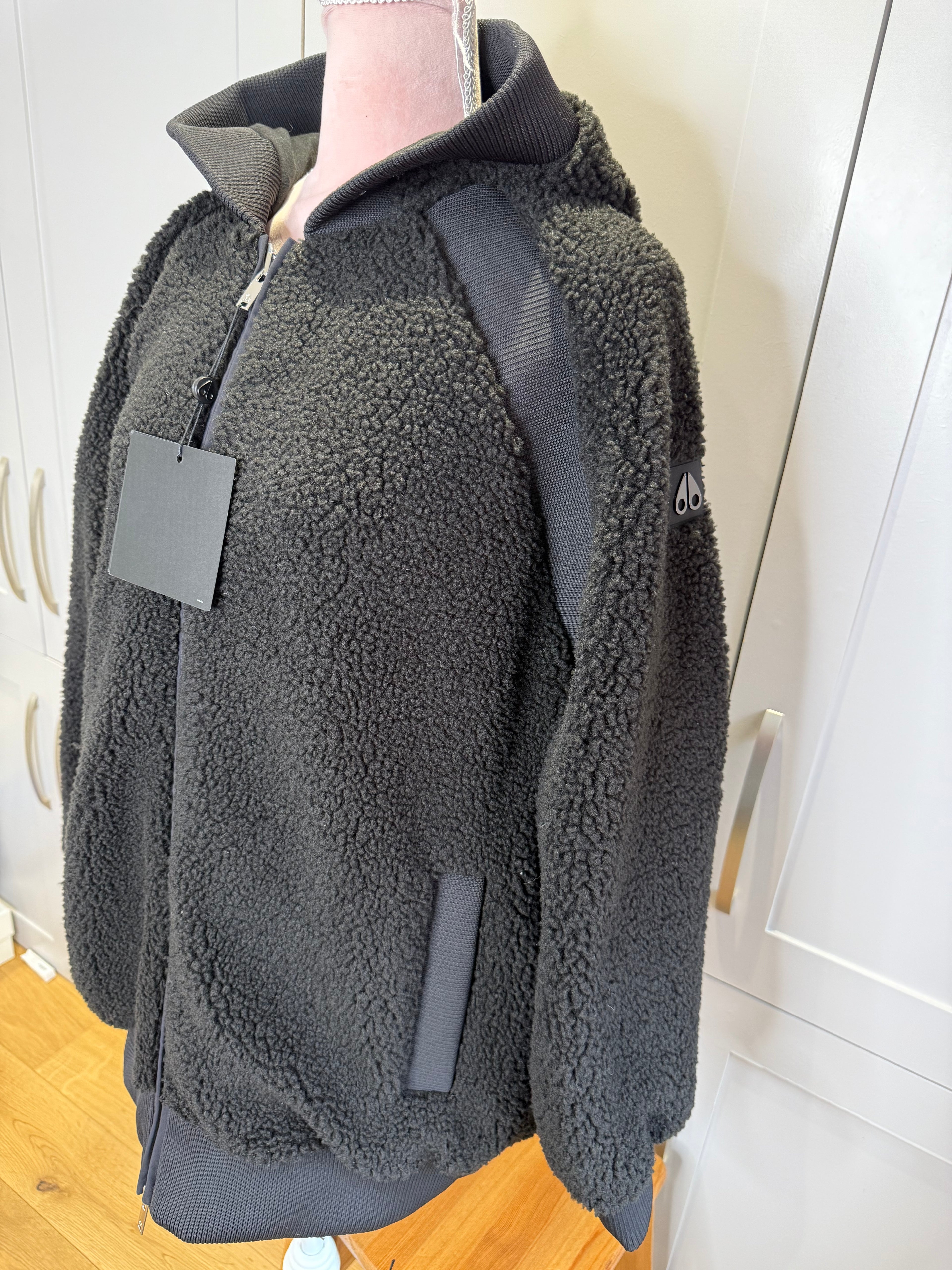 New Moose Knuckles Holland Sherpa Hoodie Jacket in Black