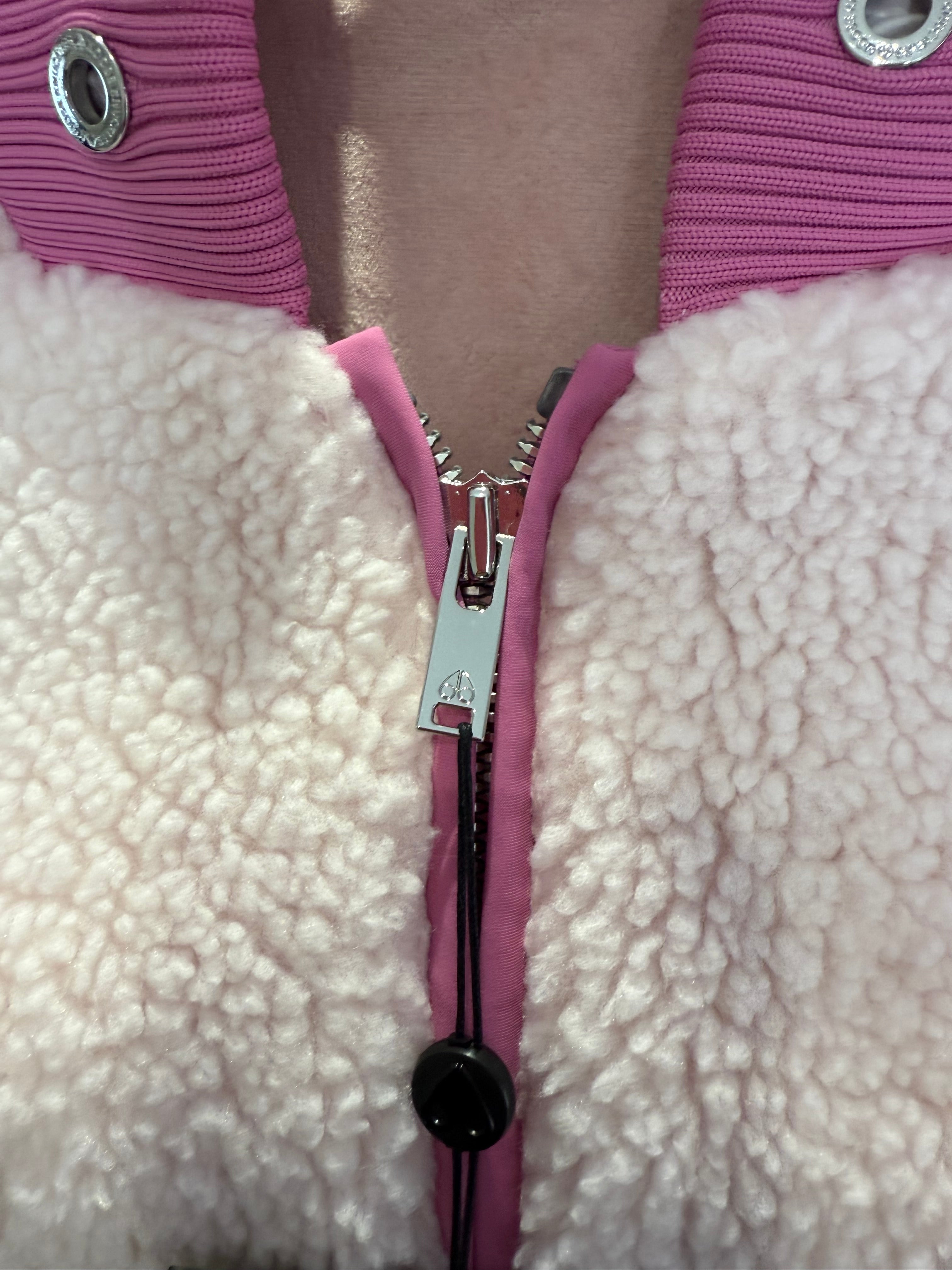 New Moose Knuckles Holland Sherpa Hoodie Jacket in Pink
