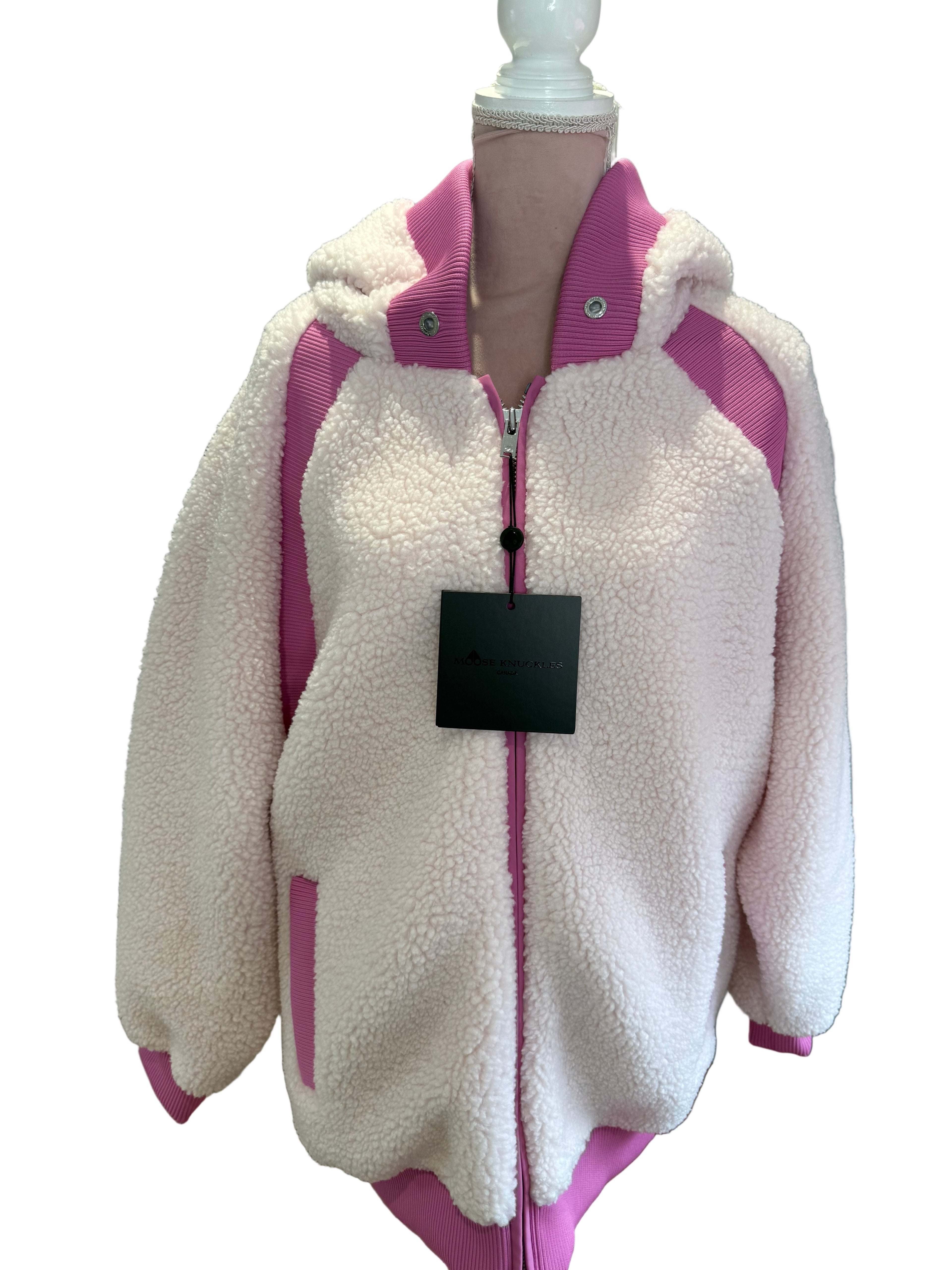 New Moose Knuckles Holland Sherpa Hoodie Jacket in Pink