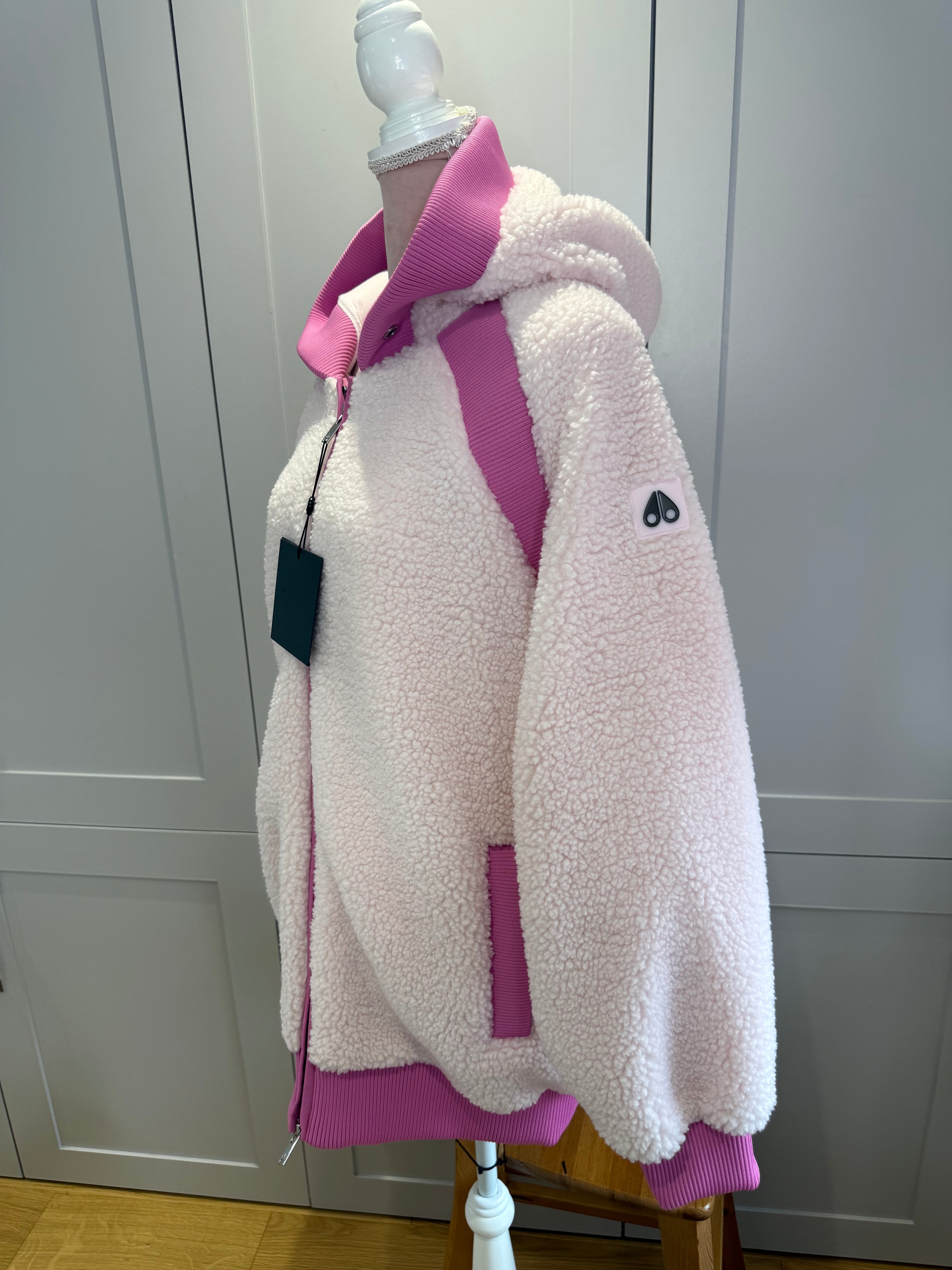 New Moose Knuckles Holland Sherpa Hoodie Jacket in Pink