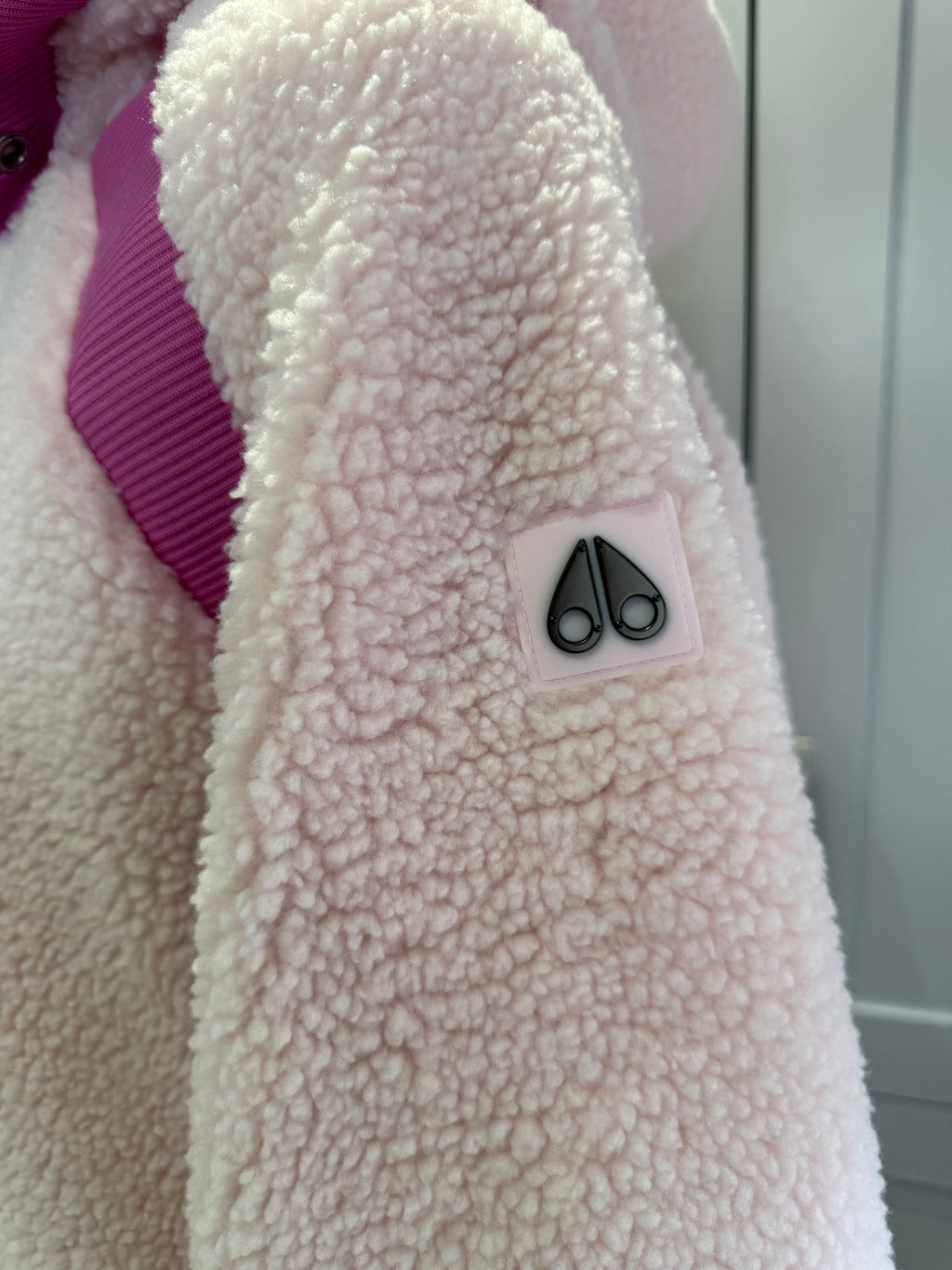 New Moose Knuckles Holland Sherpa Hoodie Jacket in Pink
