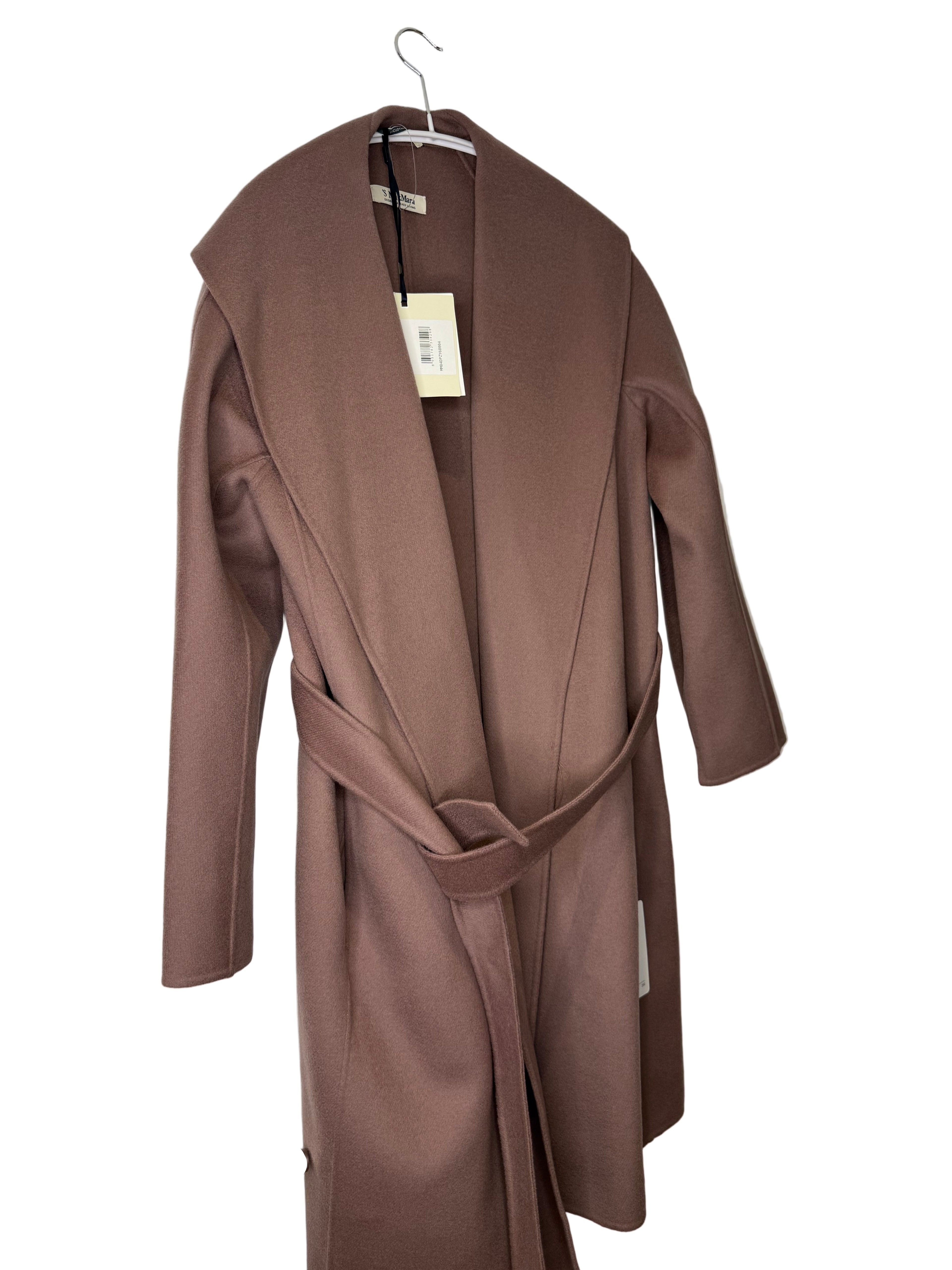 S Max Mara Messi Belted Virgin Wool Coat in Dusty Pink