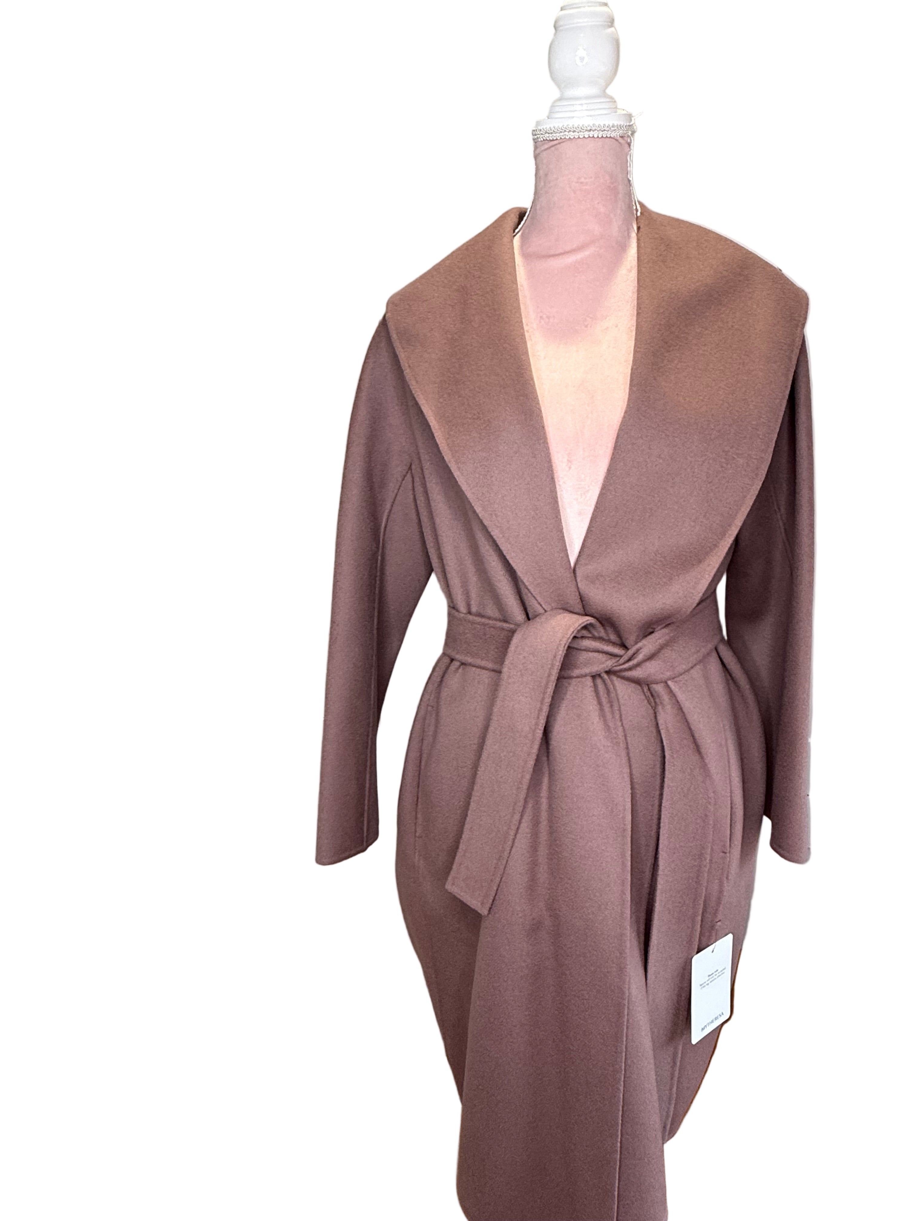S Max Mara Messi Belted Virgin Wool Coat in Dusty Pink