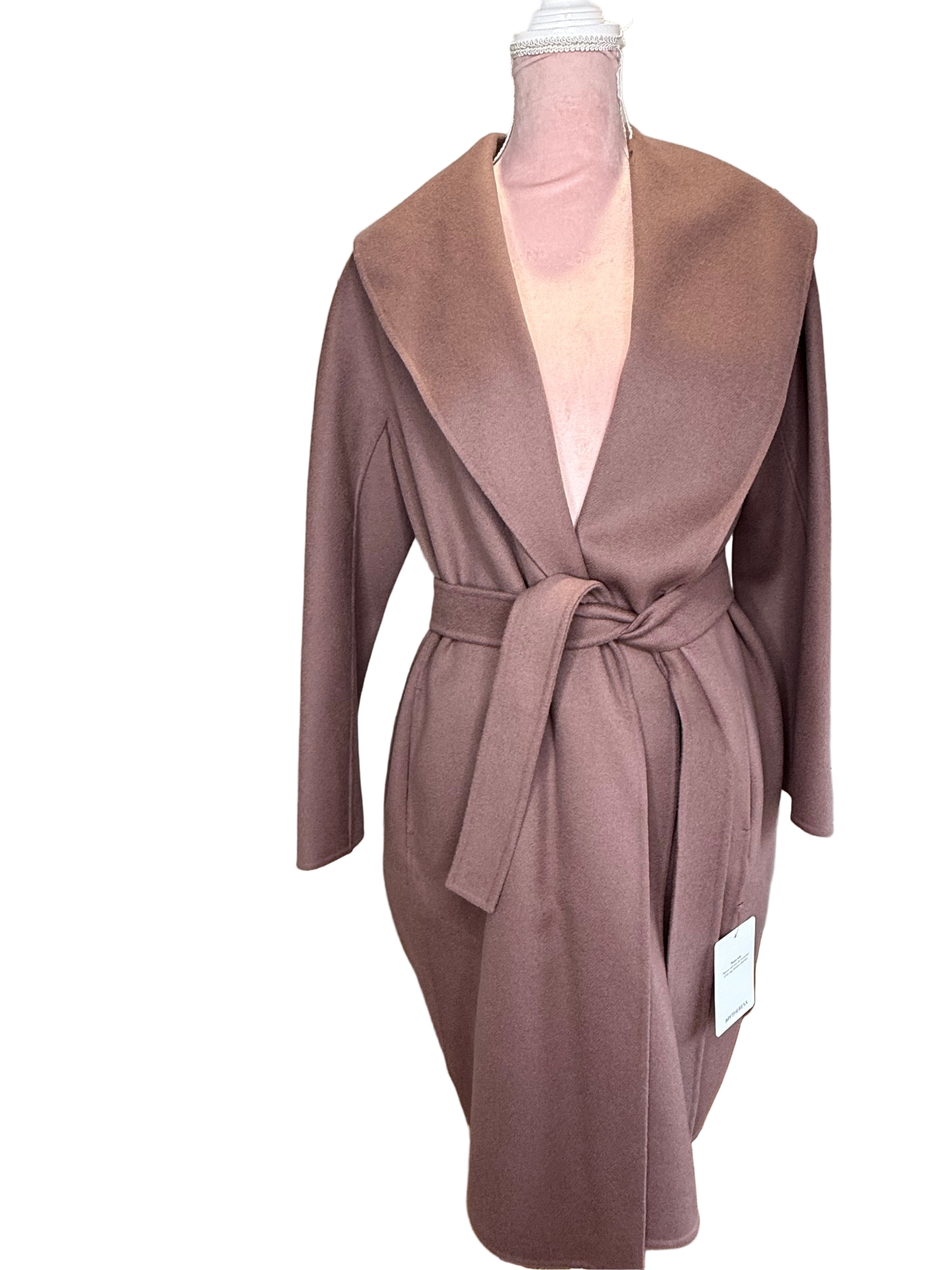 S Max Mara Messi Belted Virgin Wool Coat in Dusty Pink