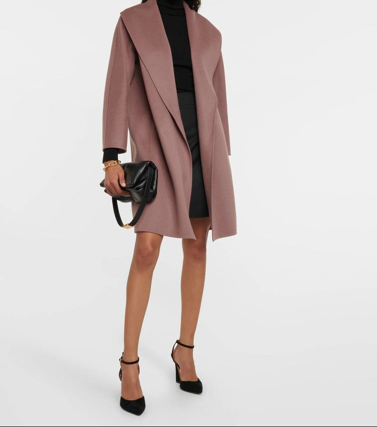 S Max Mara Messi Belted Virgin Wool Coat in Dusty Pink
