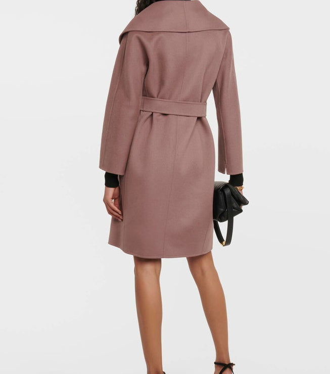 S Max Mara Messi Belted Virgin Wool Coat in Dusty Pink