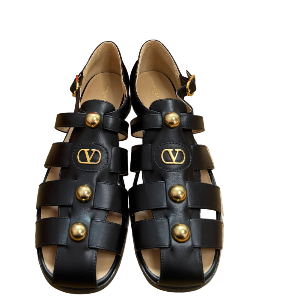 New Valentino Garavani Black Leather Gladiator style sandals