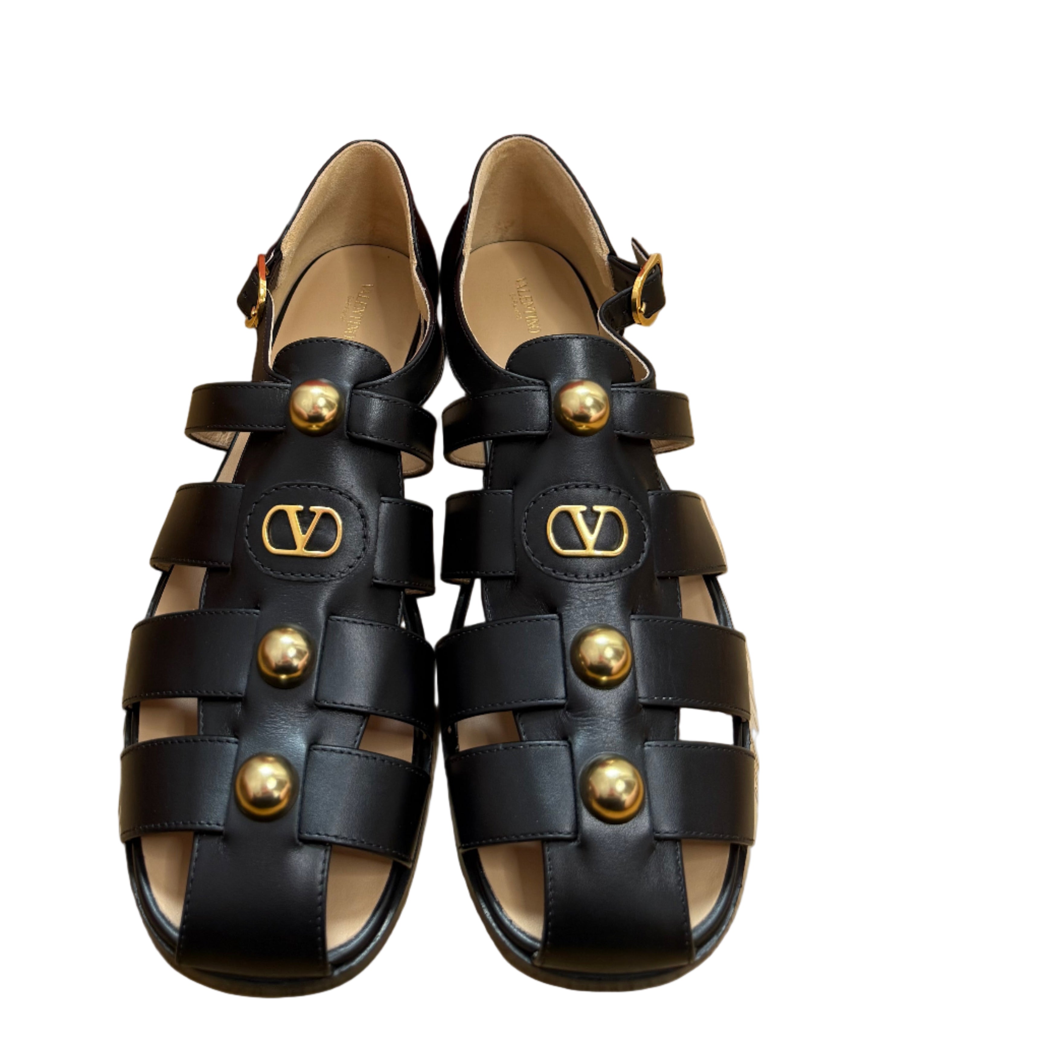 New Valentino Garavani Black Leather Gladiator style sandals
