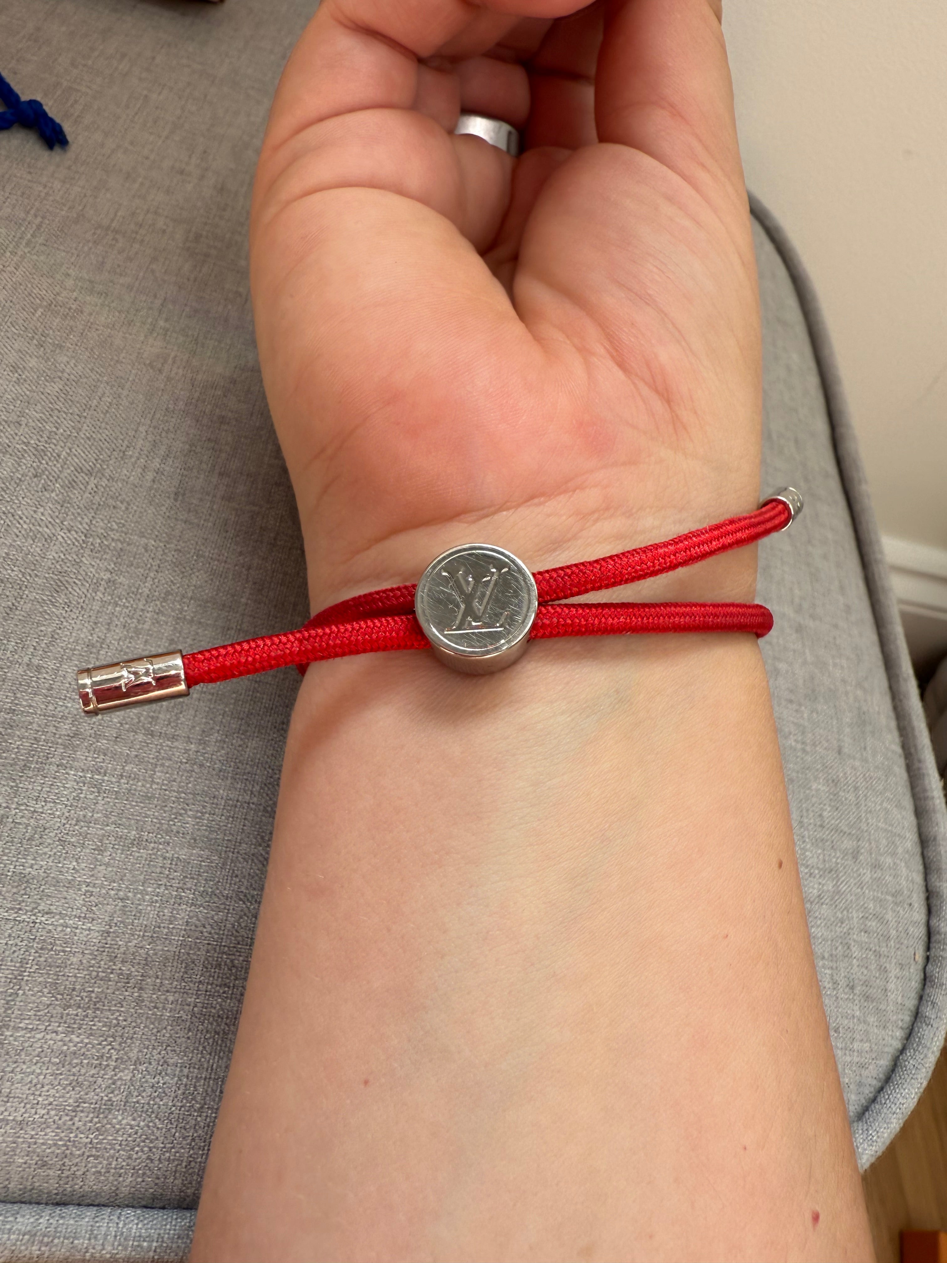 Pre-Owned Louis Vuitton Red Nylon Unisec Bracelet with Stainless Steel logo