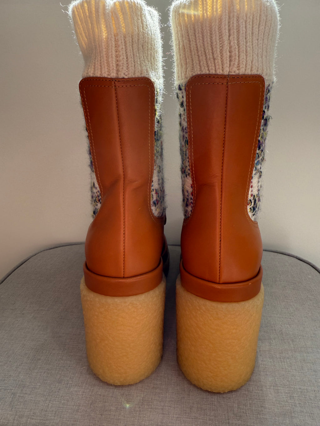New Chloe Jamie Heeled Leather Cashmere Sock Boots in Tan