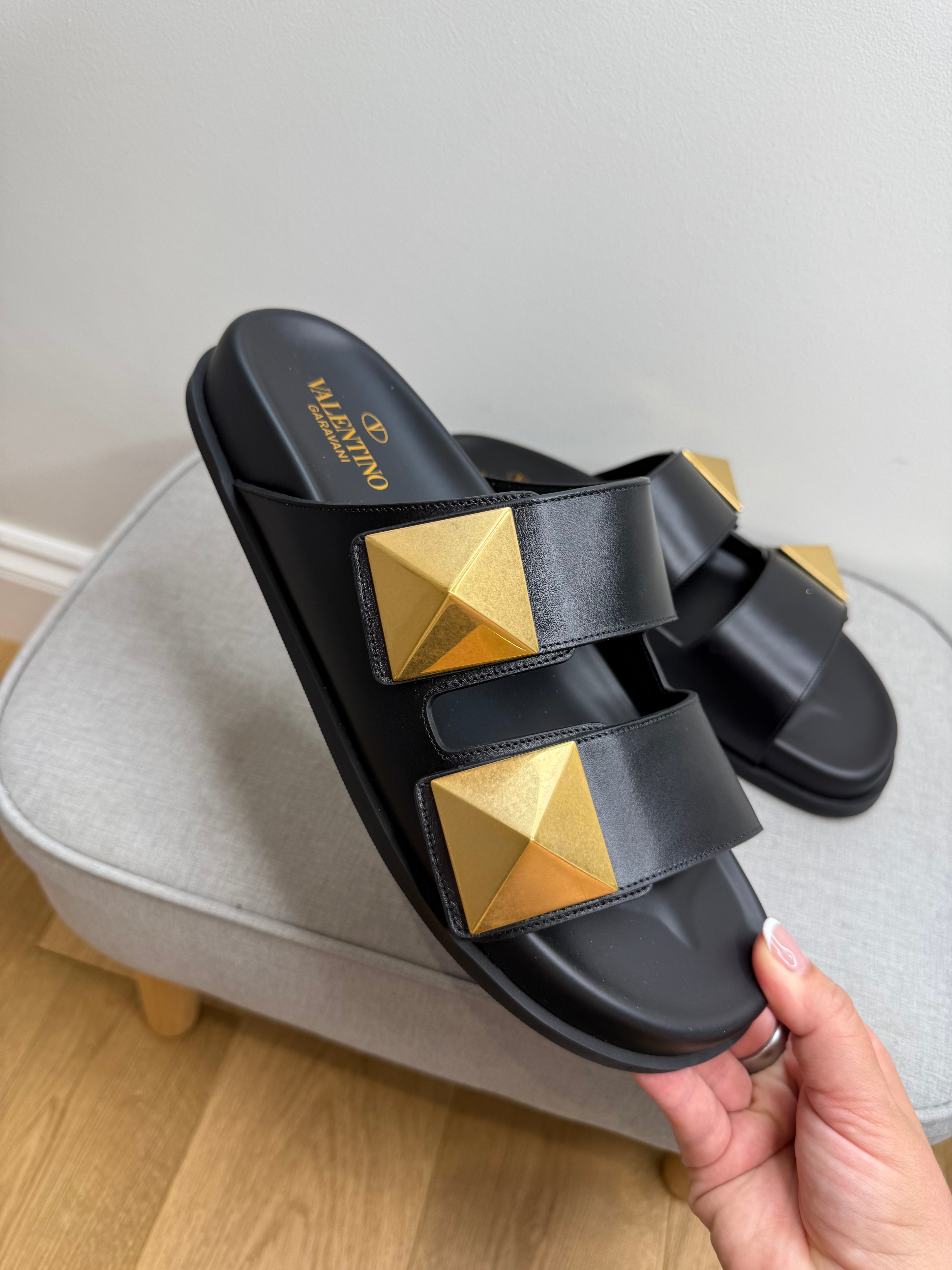 Valentino Garavani Roman Stud Leather Slides - Black (brand new in box)