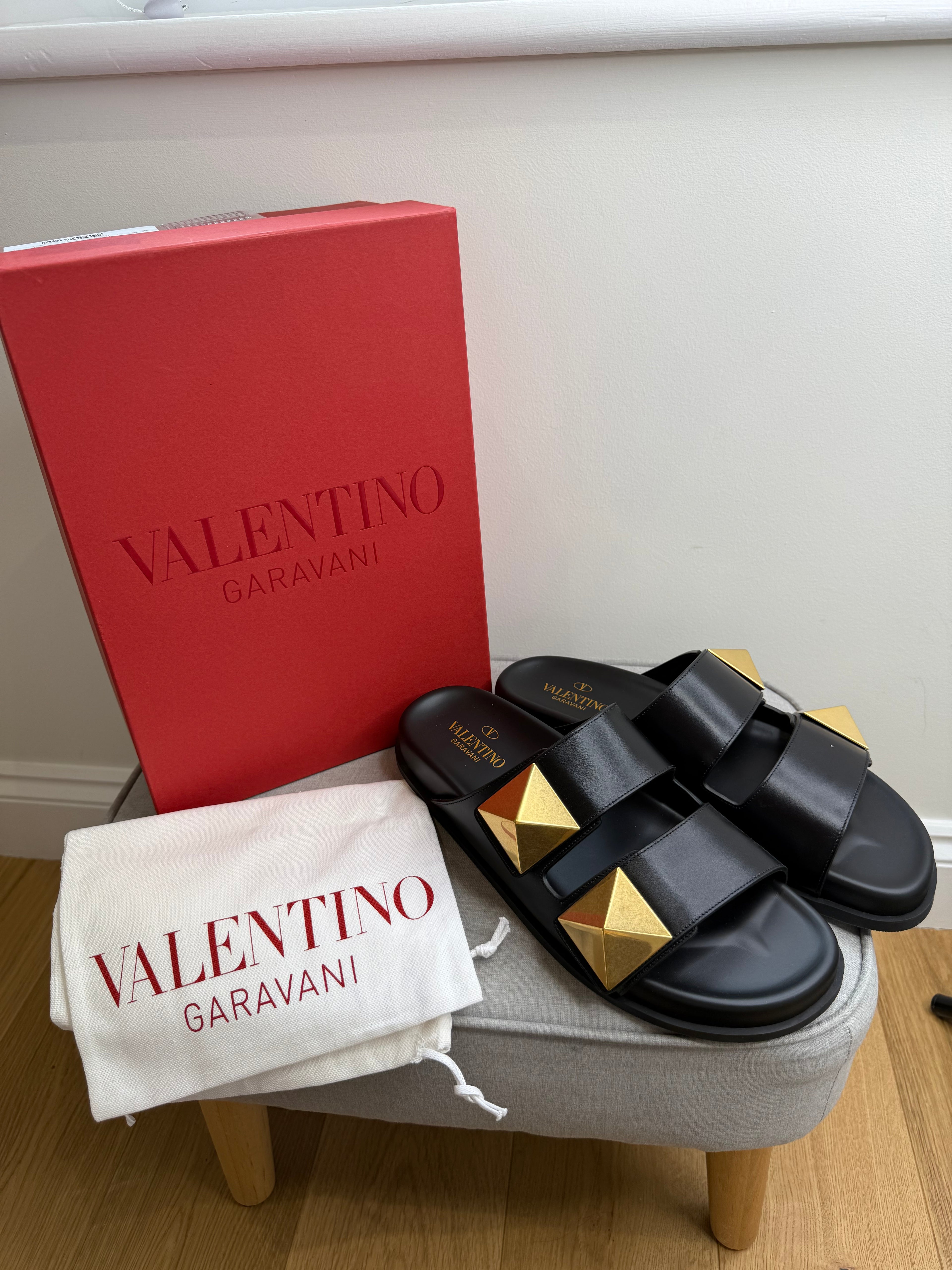 Valentino Garavani Roman Stud Leather Slides - Black (brand new in box)