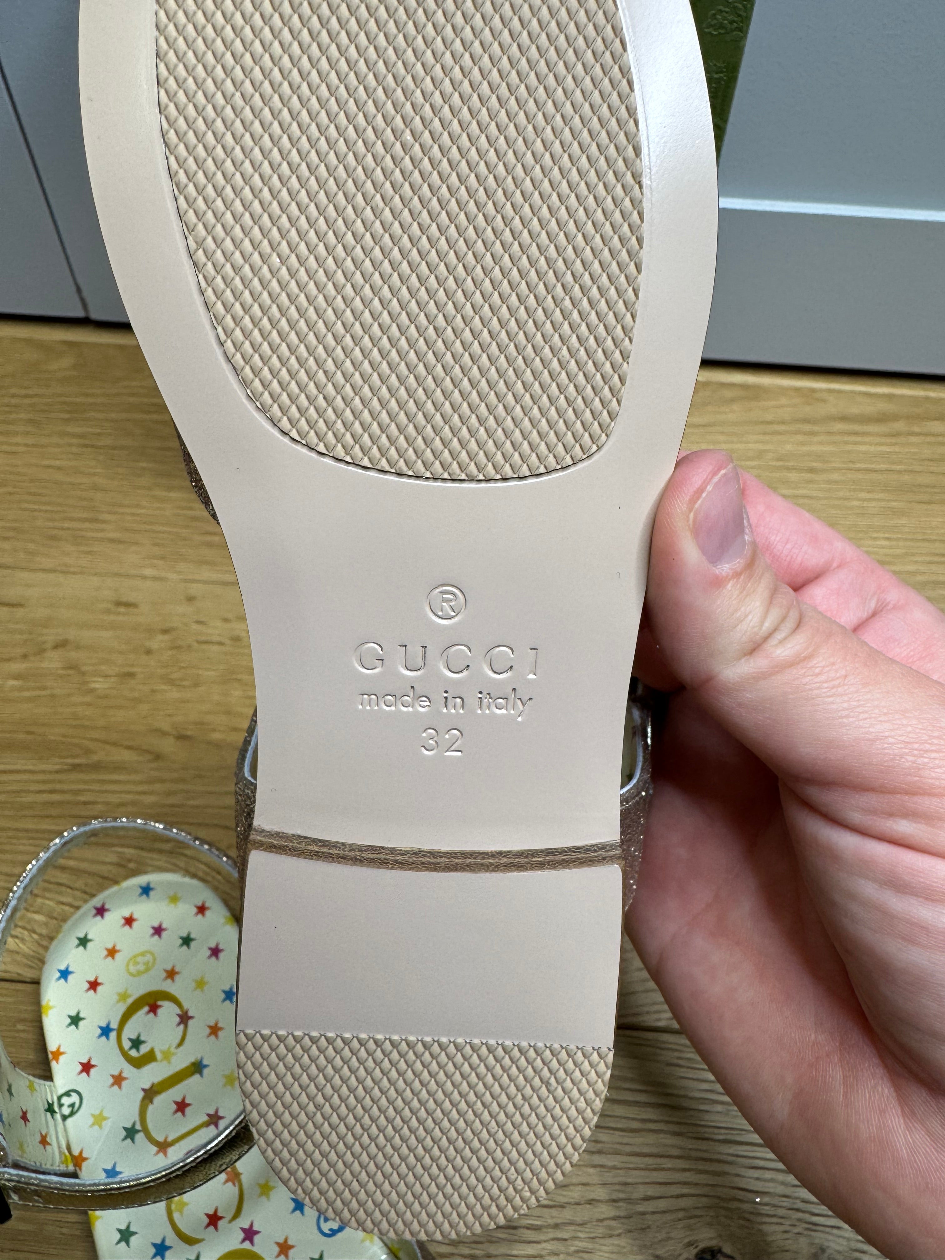 New Gucci Aisha Metallic Leather Sandals with Horsebit Logo
