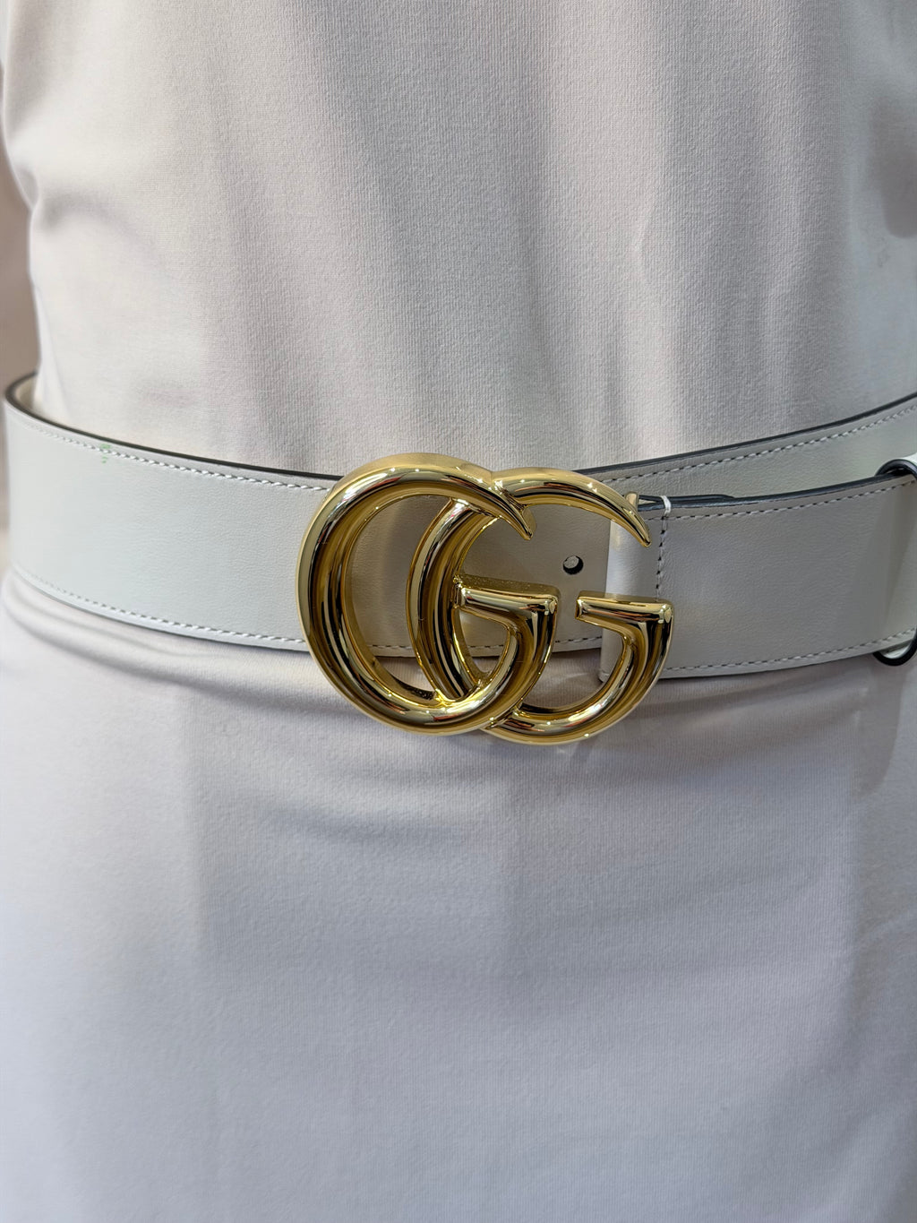 Gucci Marmont Leather Belt – Ivory &amp; Shiny Gold-Tone – Size 80 – Brand New in Box