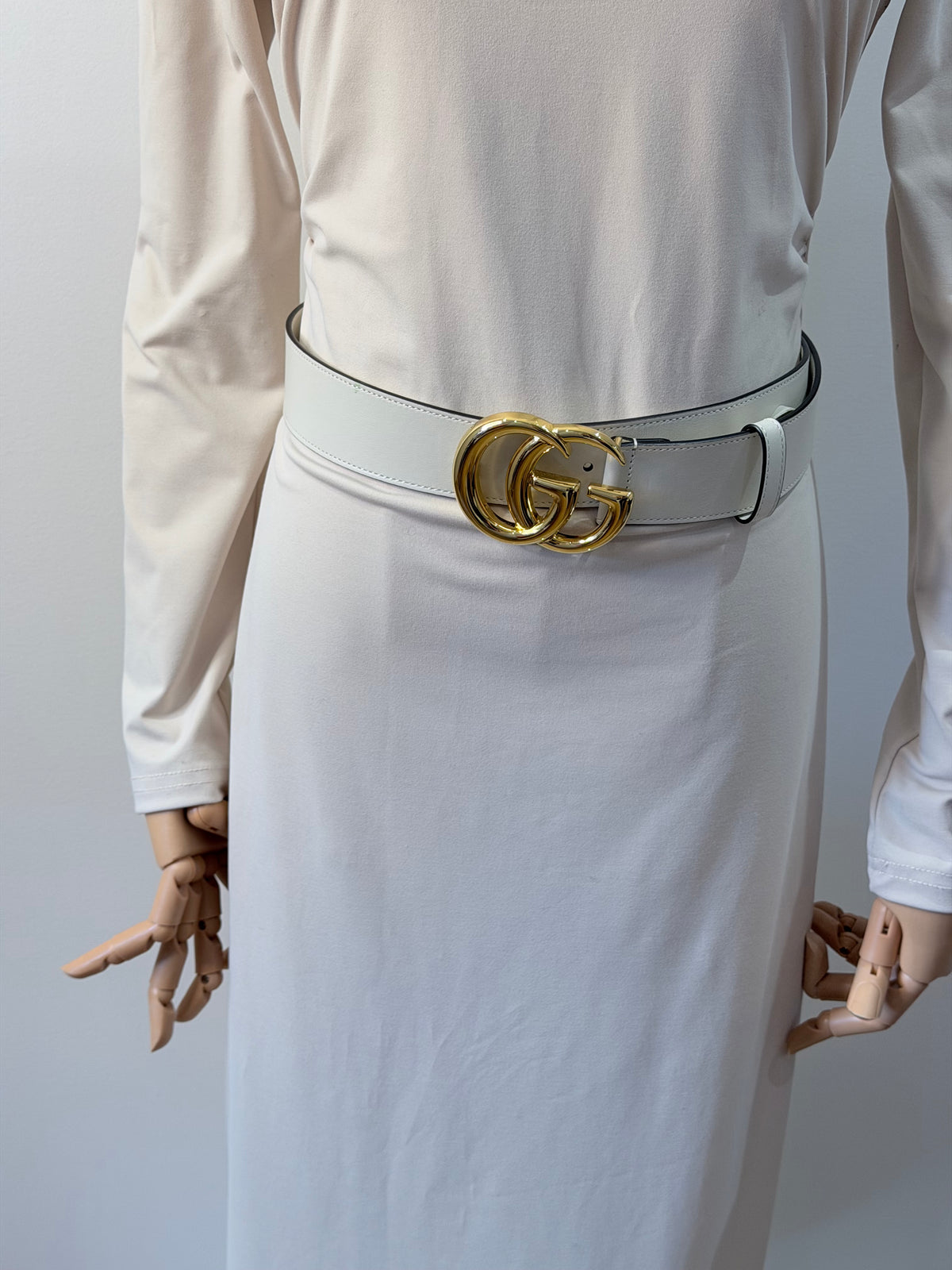 Gucci Marmont Leather Belt – Ivory &amp; Shiny Gold-Tone – Size 80 – Brand New in Box