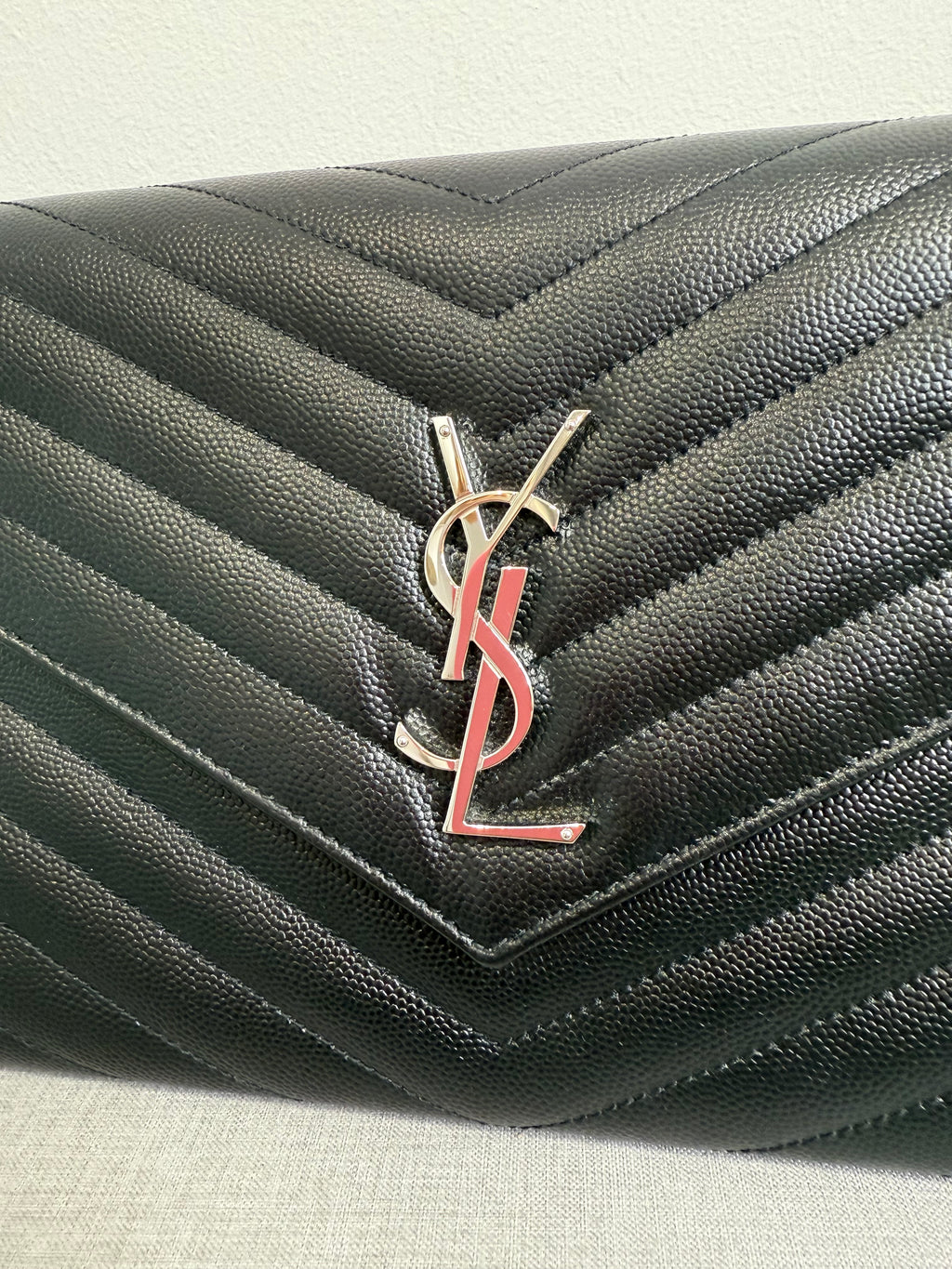 Black Saint Laurent Cassandre Matelassé Flap Pouch wristlet Bag In Grain De Poudre Leather
