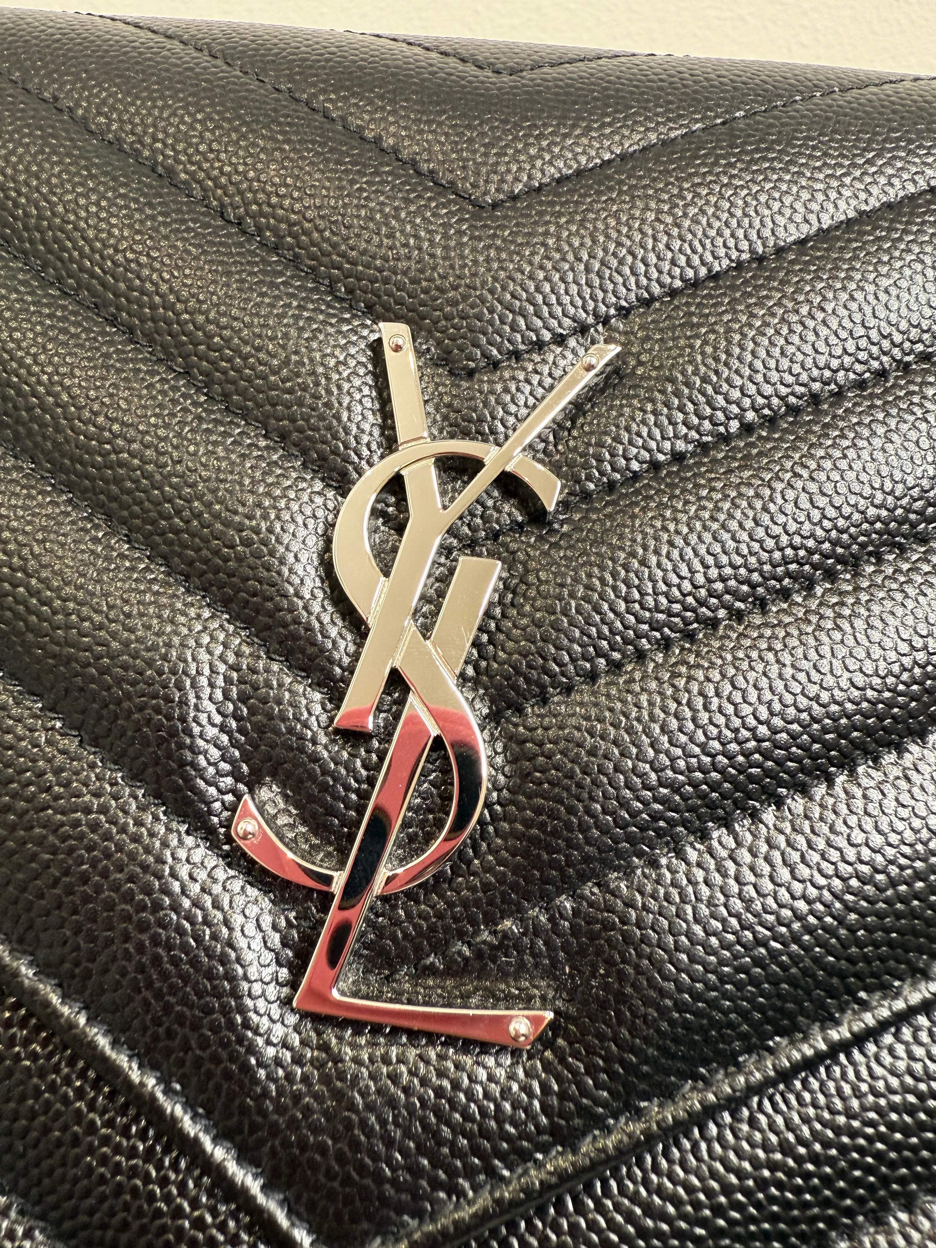 Black Saint Laurent Cassandre Matelassé Flap Pouch wristlet Bag In Grain De Poudre Leather