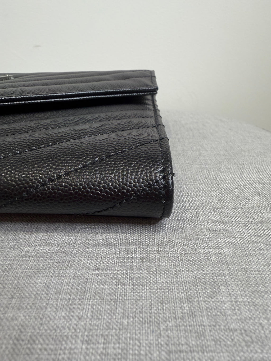 Black Saint Laurent Cassandre Matelassé Flap Pouch wristlet Bag In Grain De Poudre Leather