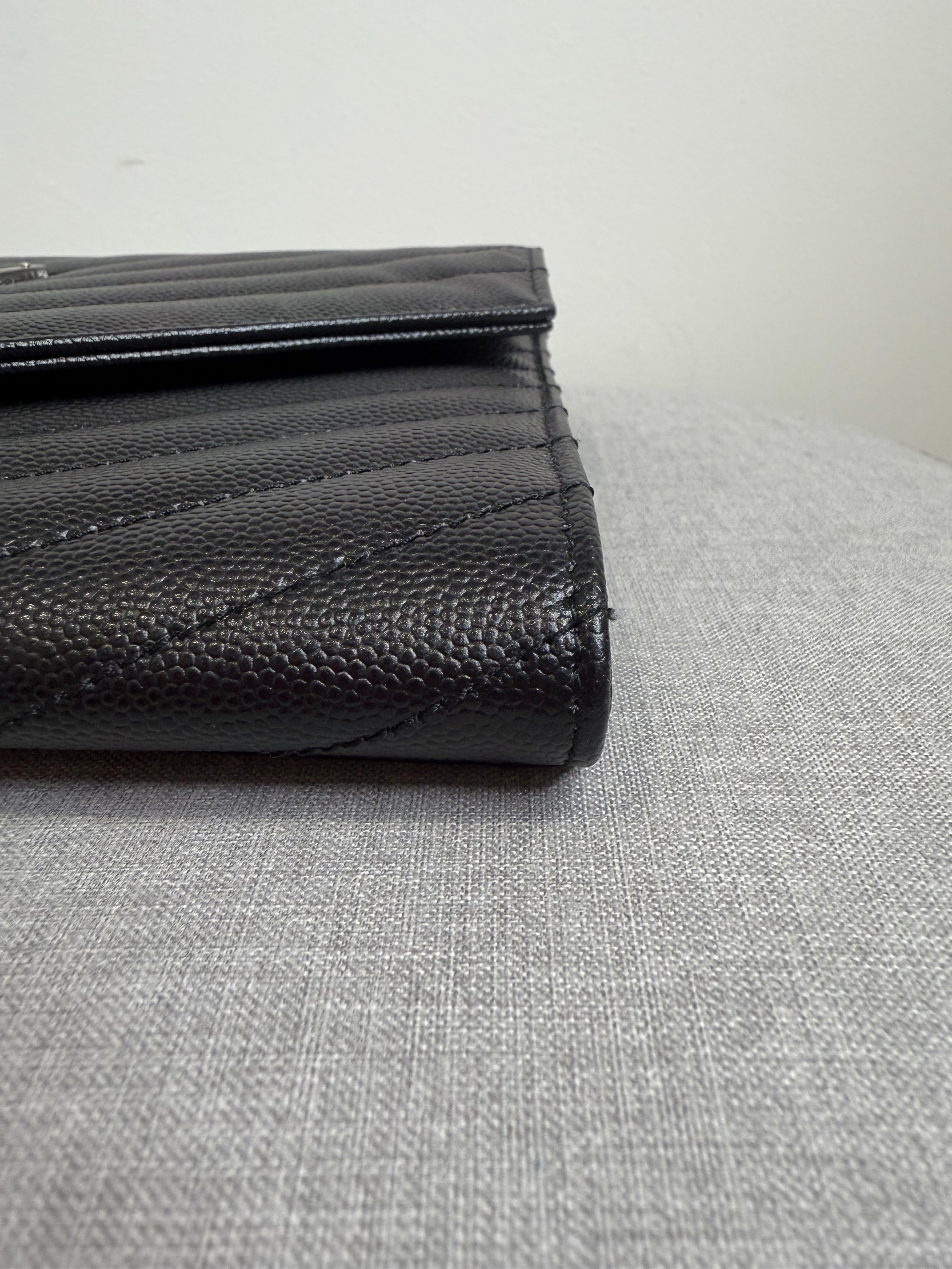 Black Saint Laurent Cassandre Matelassé Flap Pouch wristlet Bag In Grain De Poudre Leather