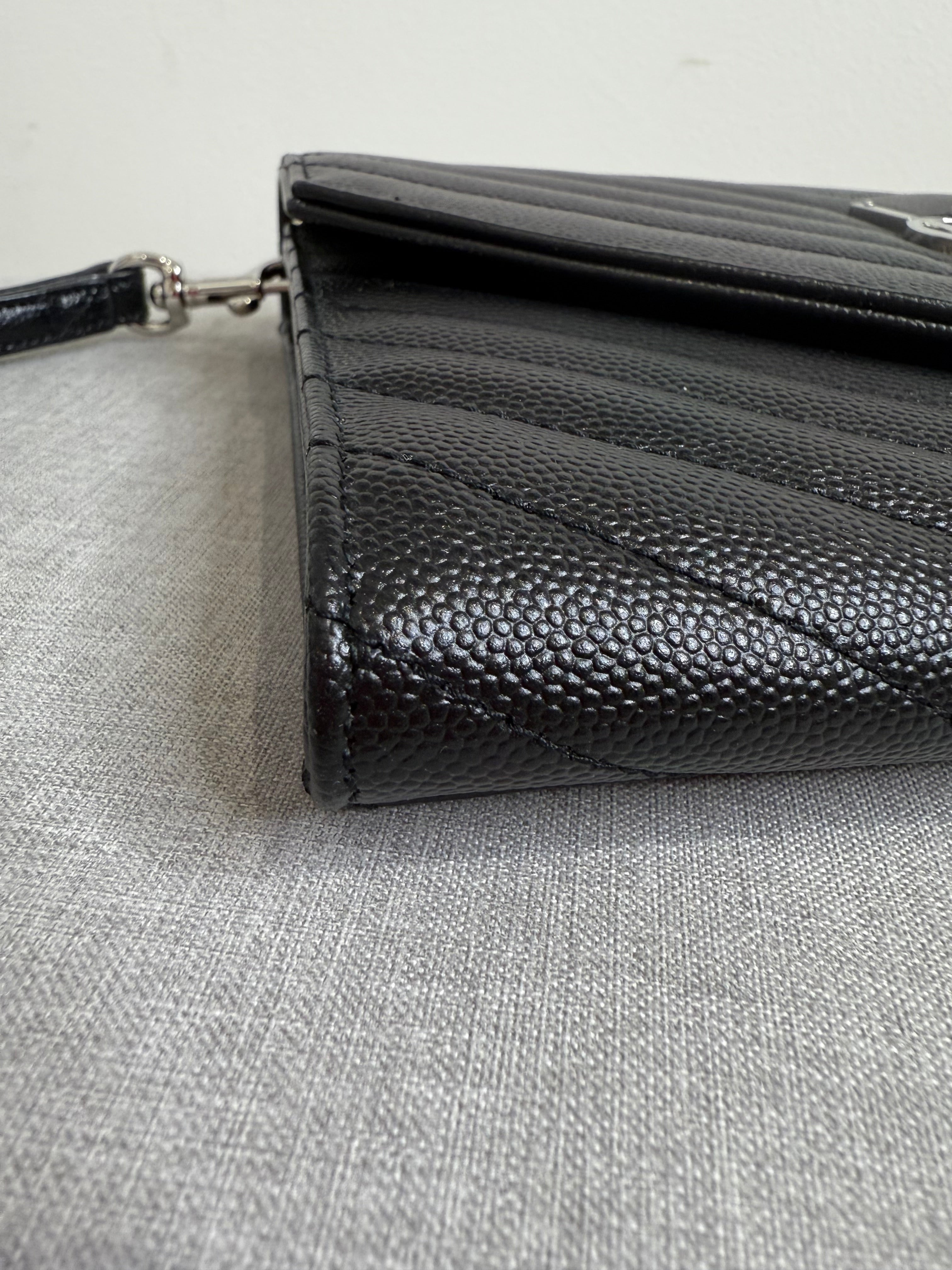 Black Saint Laurent Cassandre Matelassé Flap Pouch wristlet Bag In Grain De Poudre Leather
